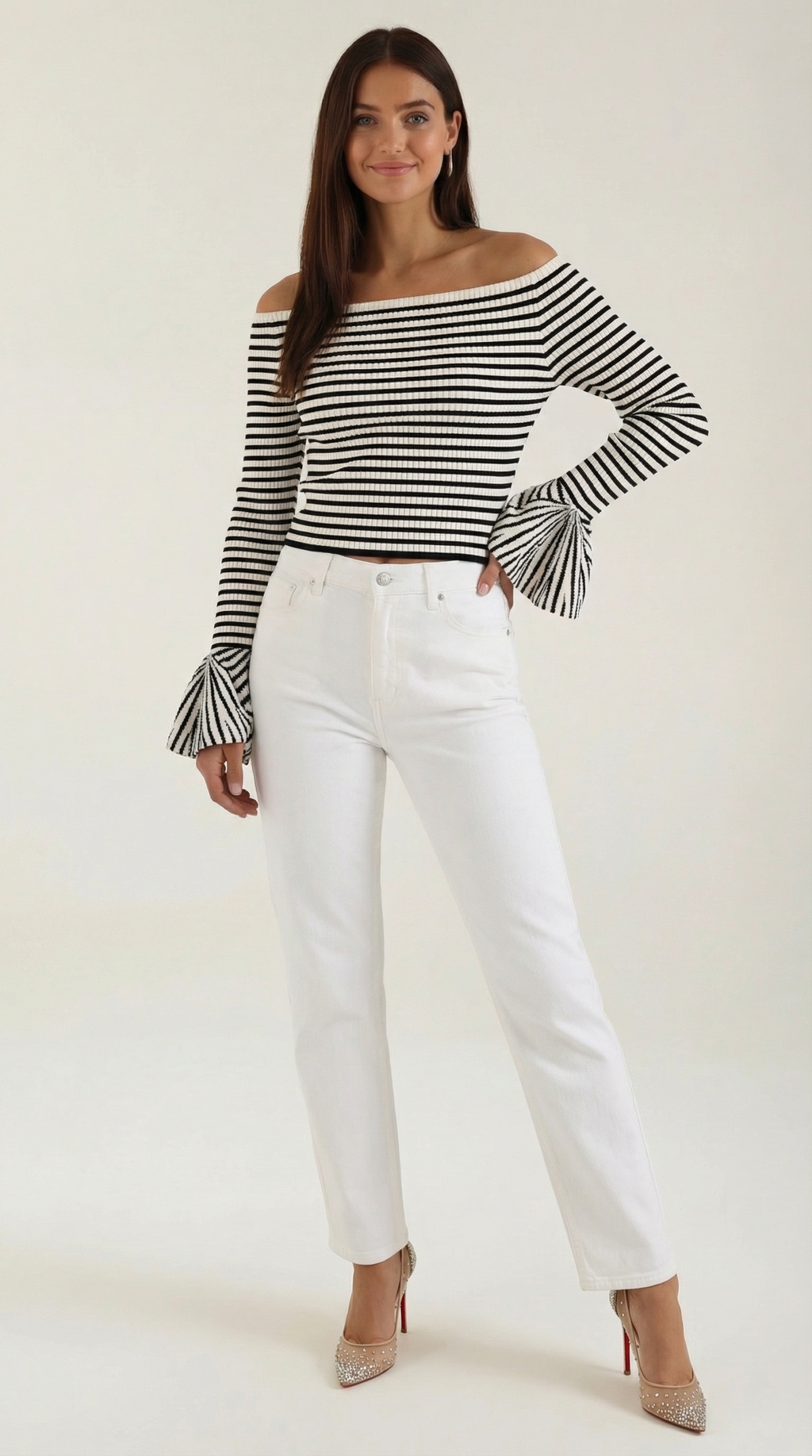 Top Anna de Hombros Descubiertos con Rayas Finas