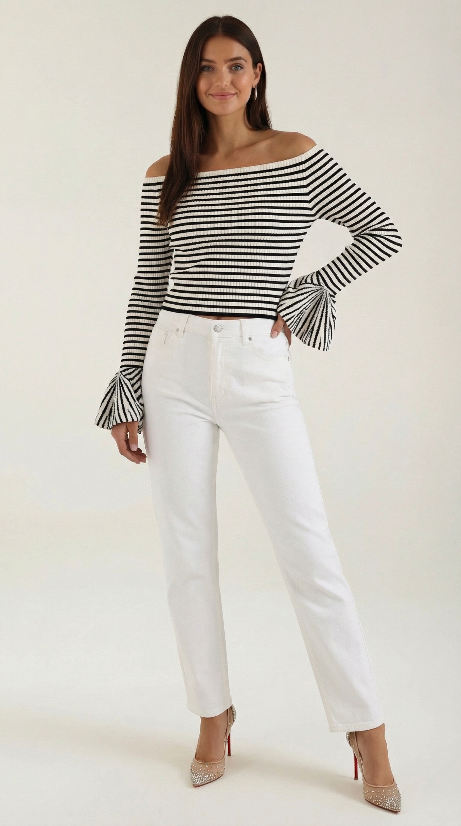 Top Anna de Hombros Descubiertos con Rayas Finas