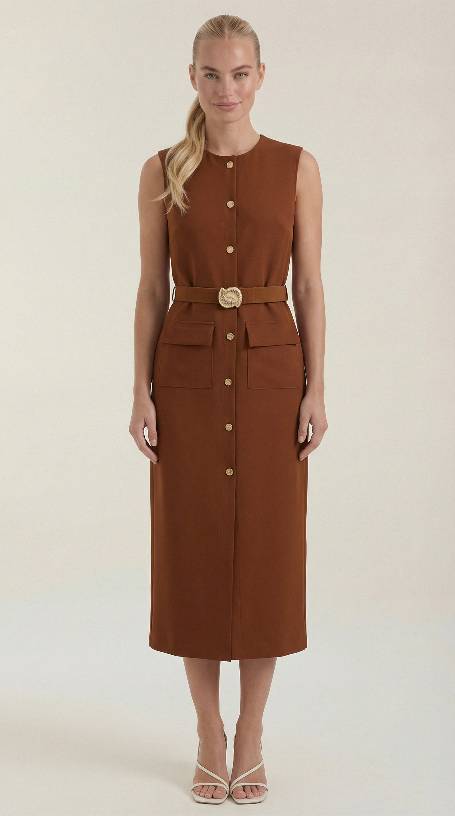 Vestido Midi Arlene con Botones Dorados