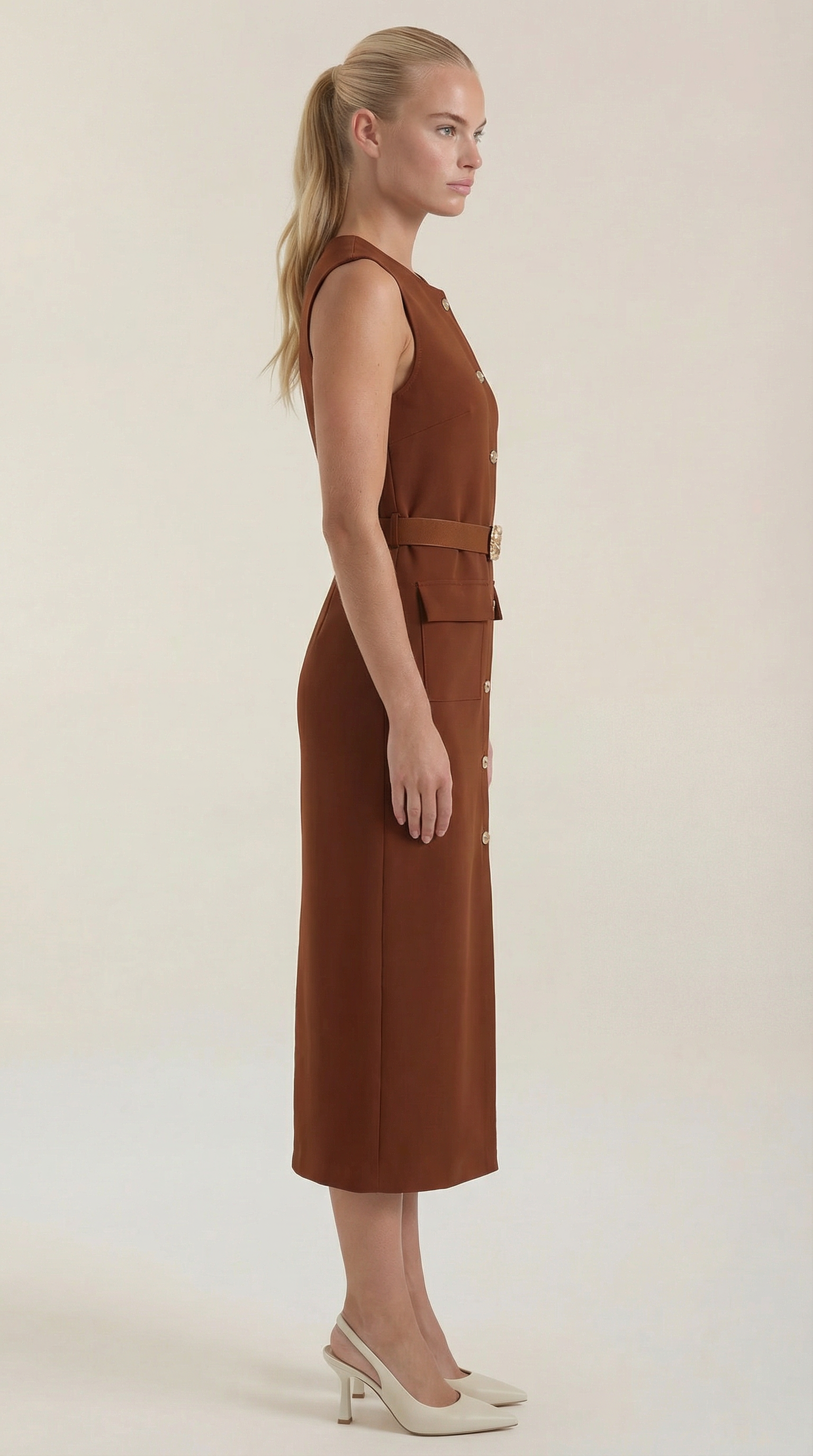 Vestido Midi Arlene con Botones Dorados