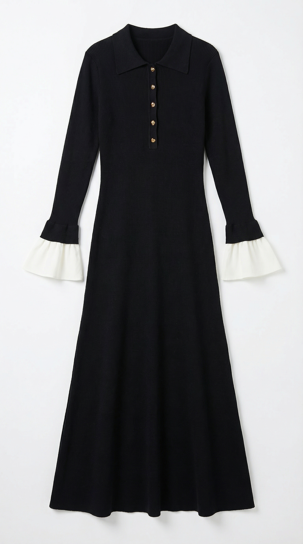 Vestido Maxi Charlotte de Punto con Cuello Polo