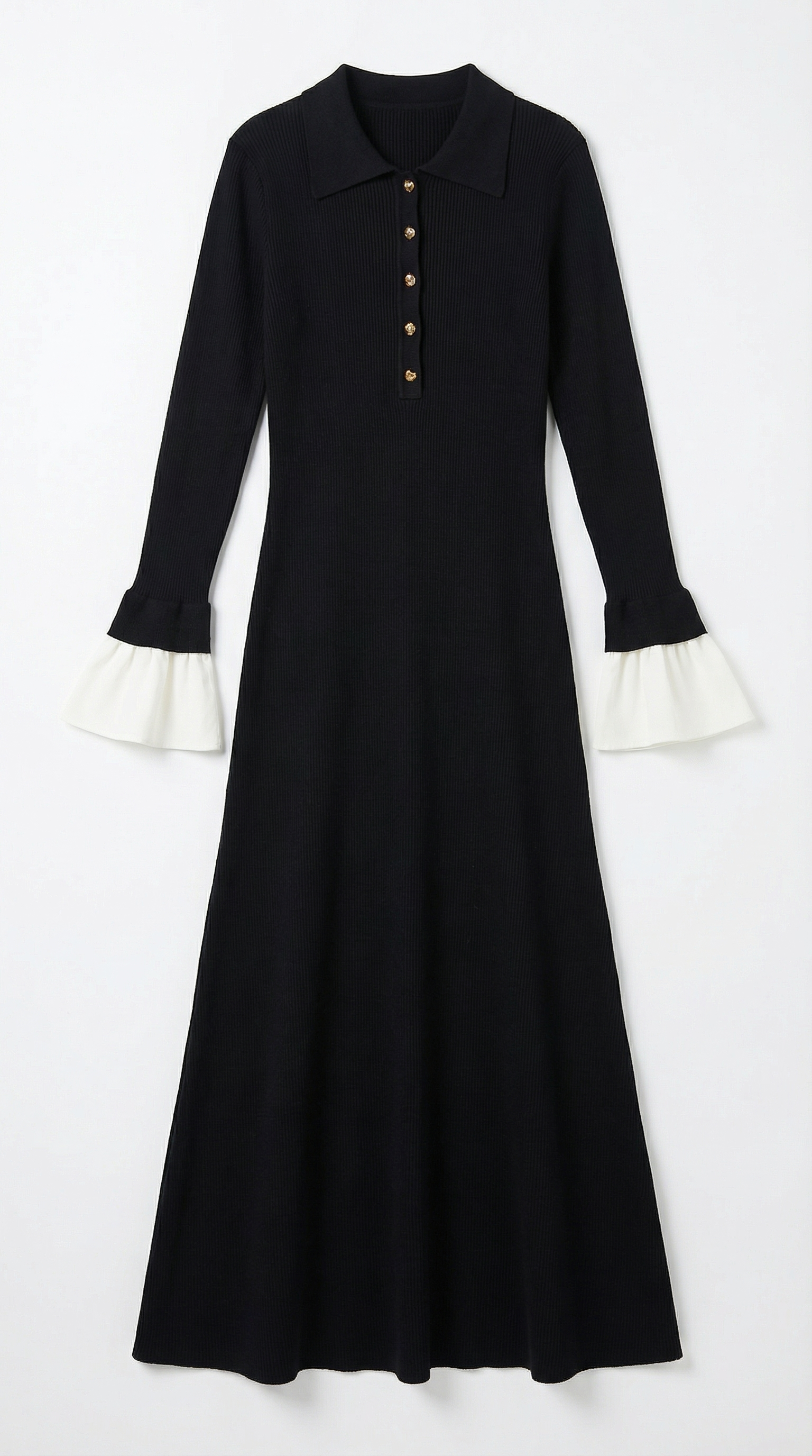 Vestido Maxi Charlotte de Punto con Cuello Polo