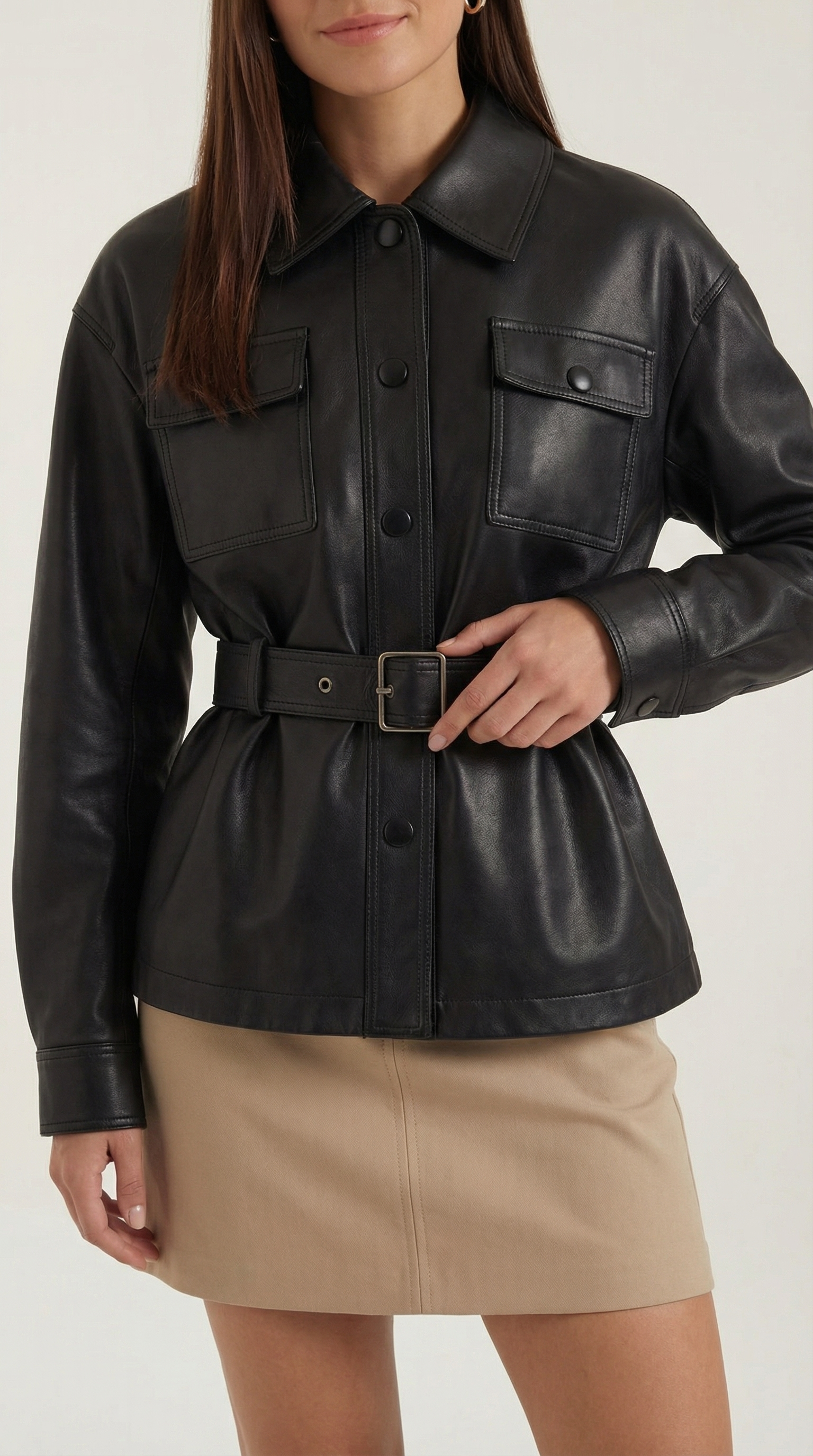 Chaqueta Christina de Polipiel con Cinturón