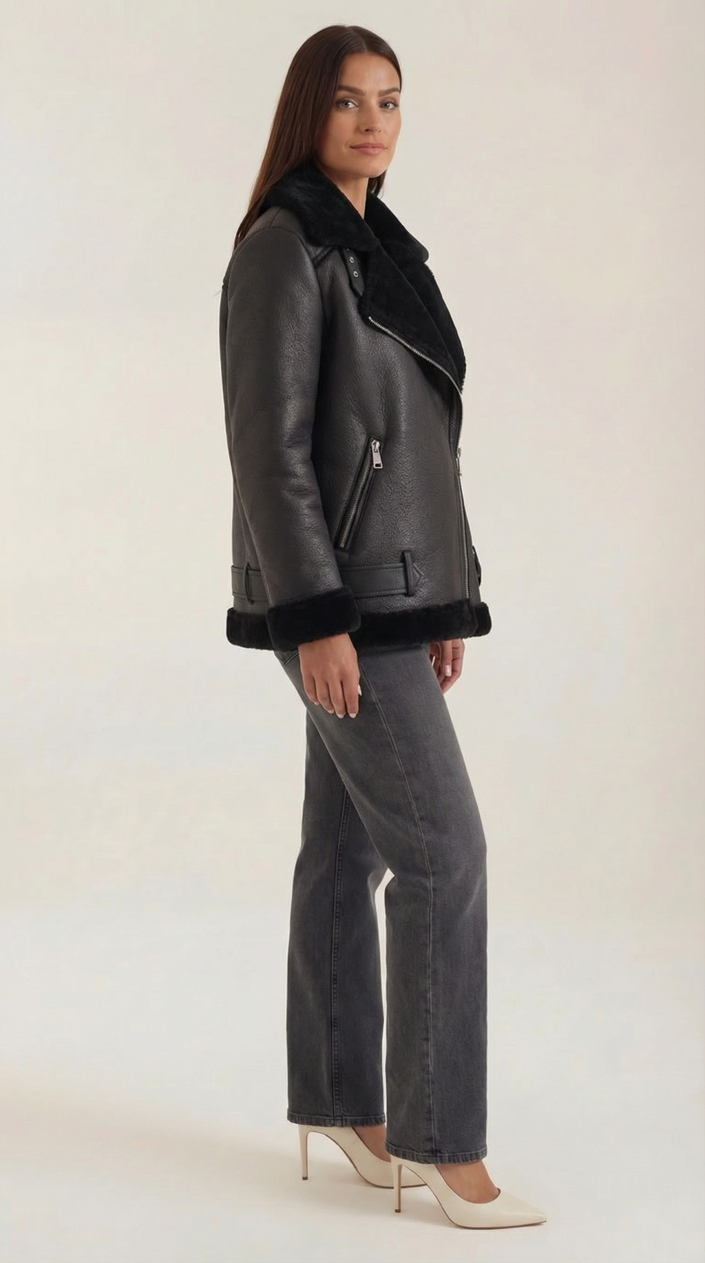 Chaqueta Biker Christine con Cuello de Borreguito