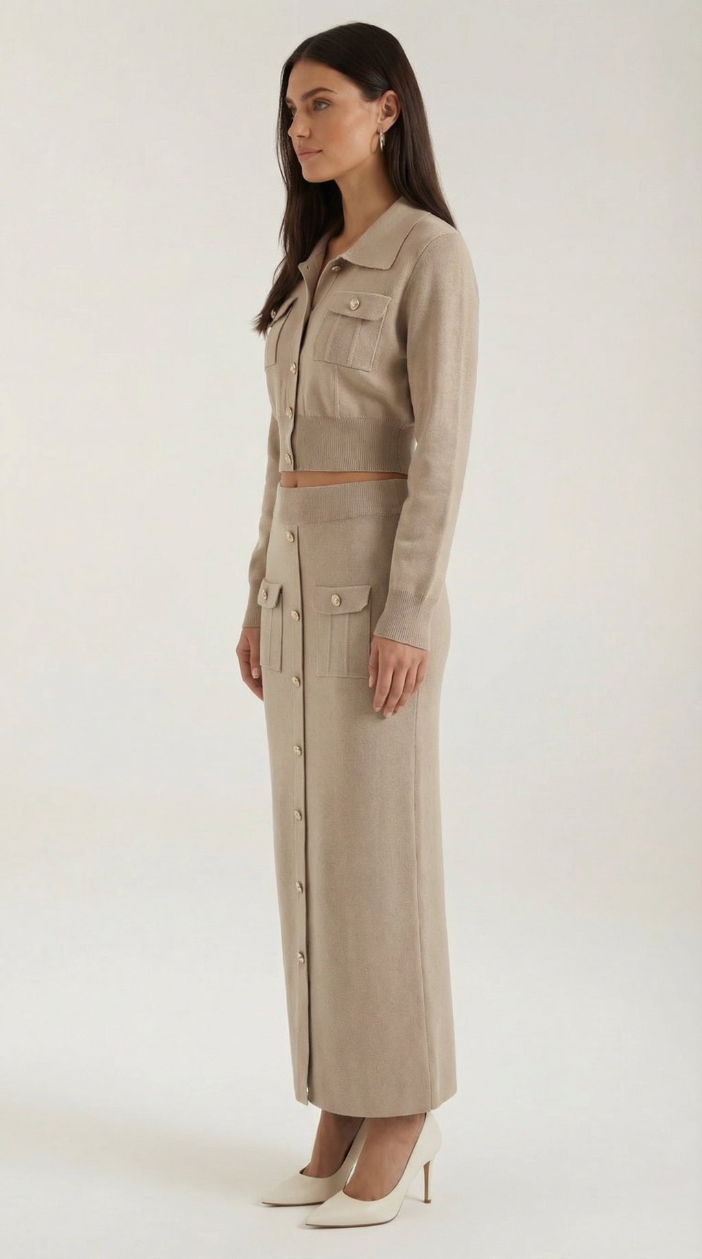 Conjunto Evelyn de Punto con Chaqueta y Falda Maxi