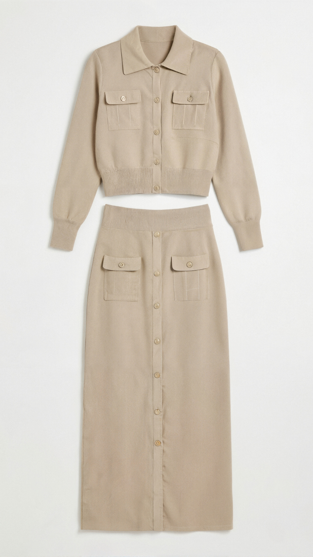 Conjunto Evelyn de Punto con Chaqueta y Falda Maxi
