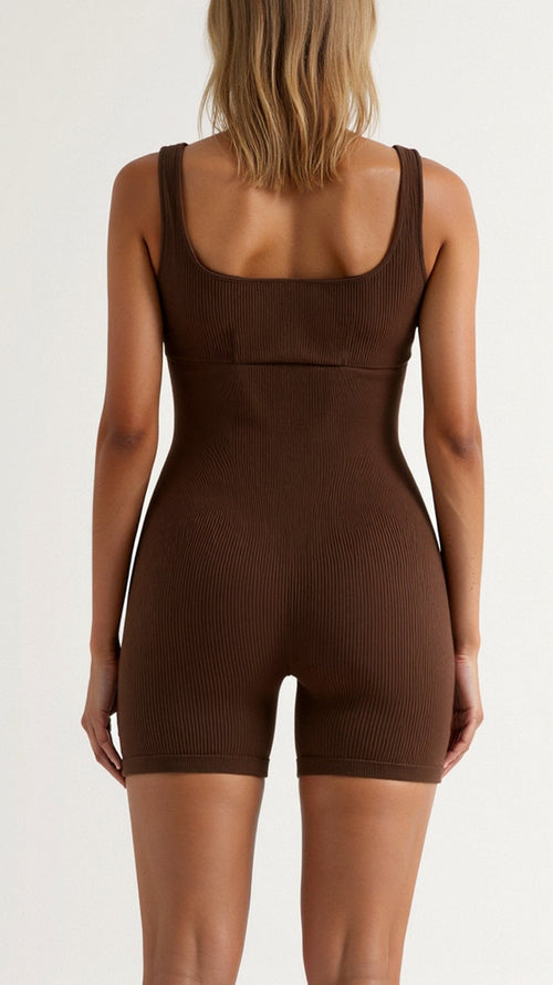 Body de Canalé con Escote Cuadrado y Braguita