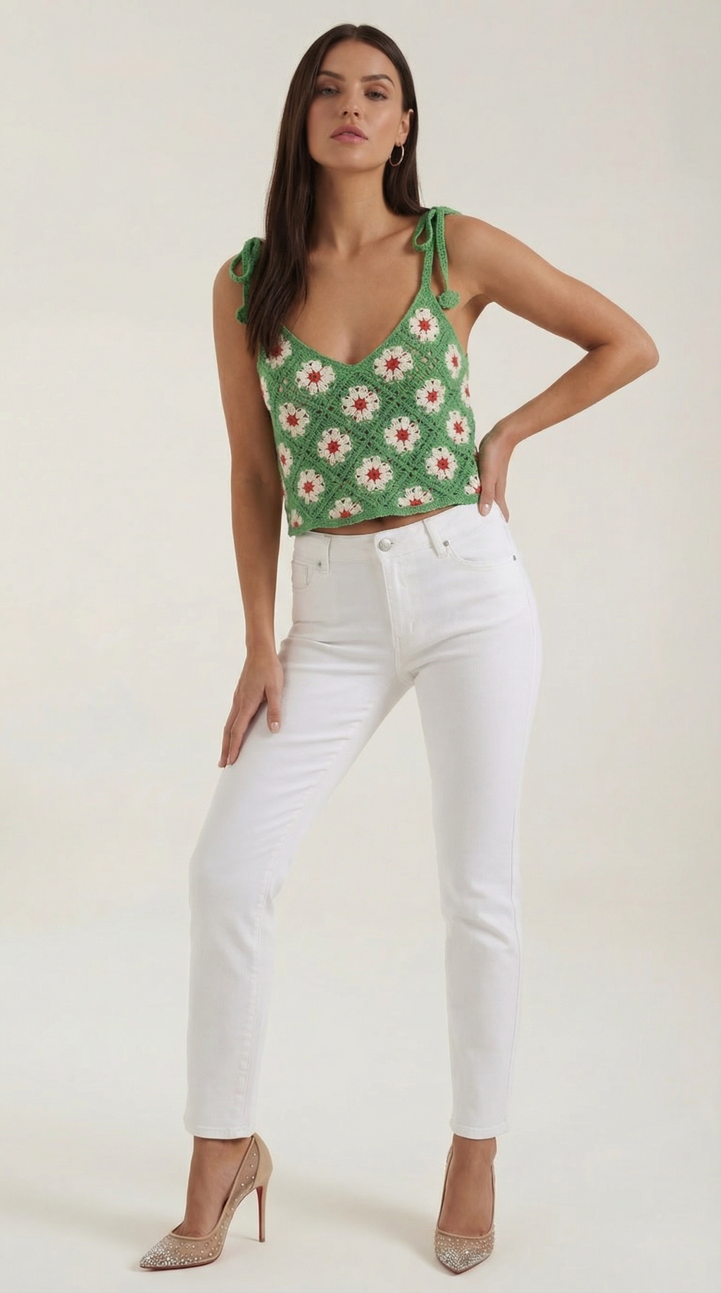Top Gretchen de Crochet con Estampado Floral