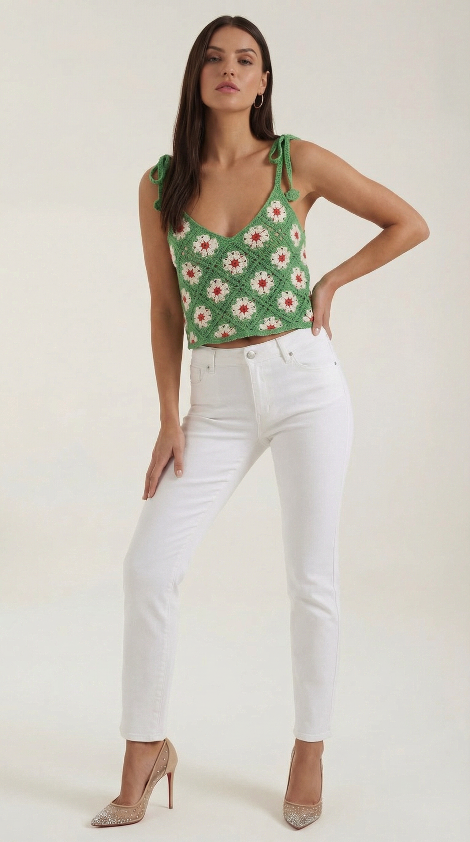 Top Gretchen de Crochet con Estampado Floral