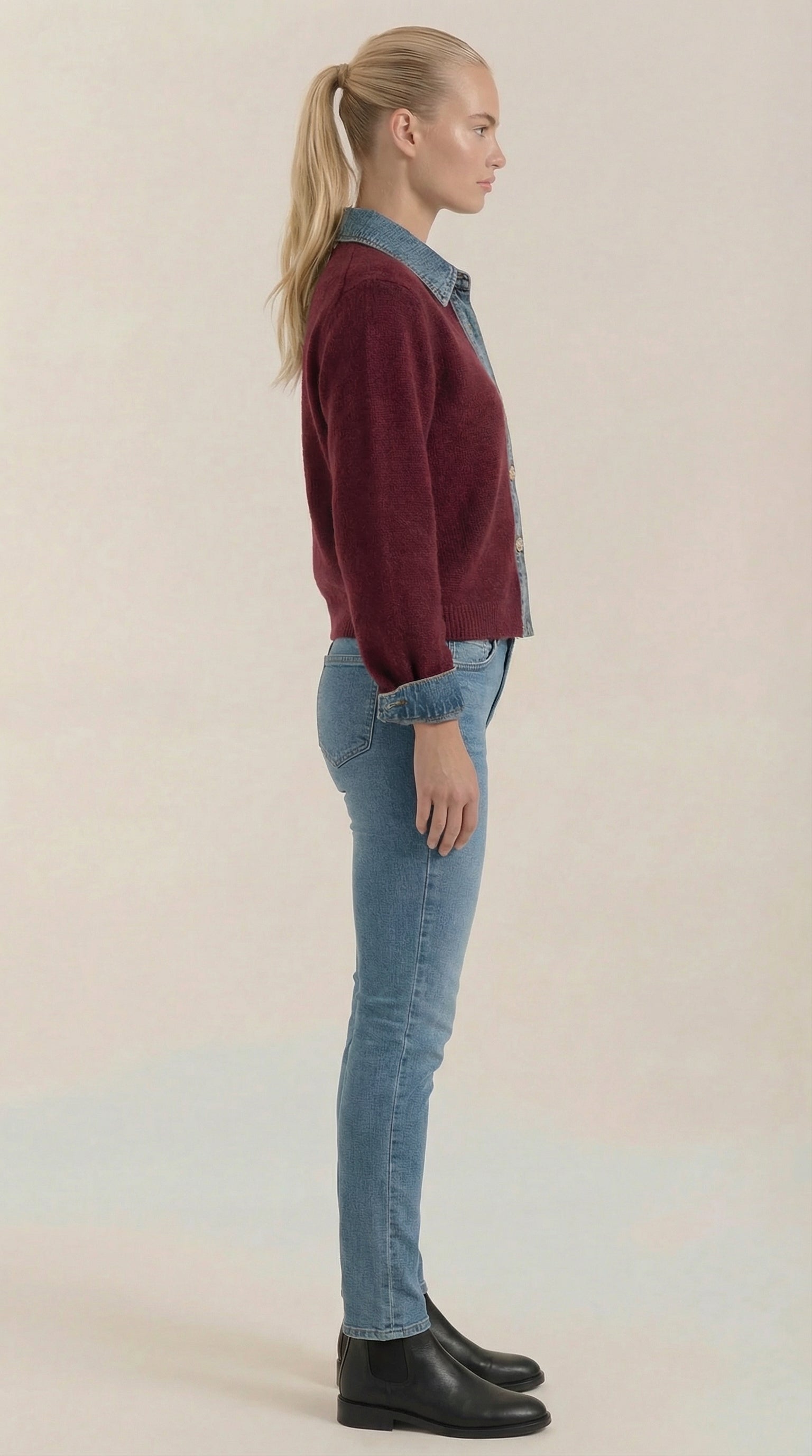 Cárdigan Jody de Punto con Cuello Denim