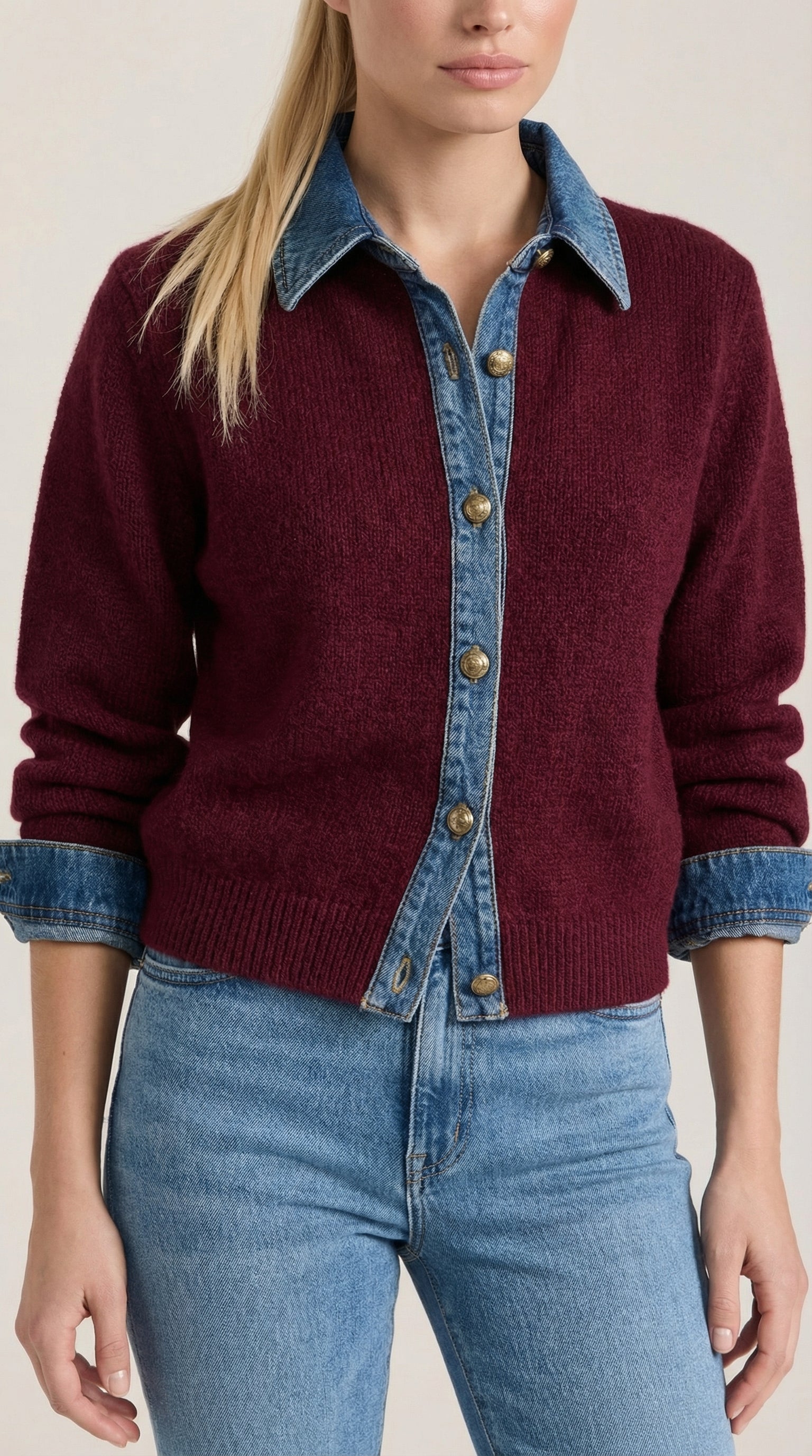 Cárdigan Jody de Punto con Cuello Denim
