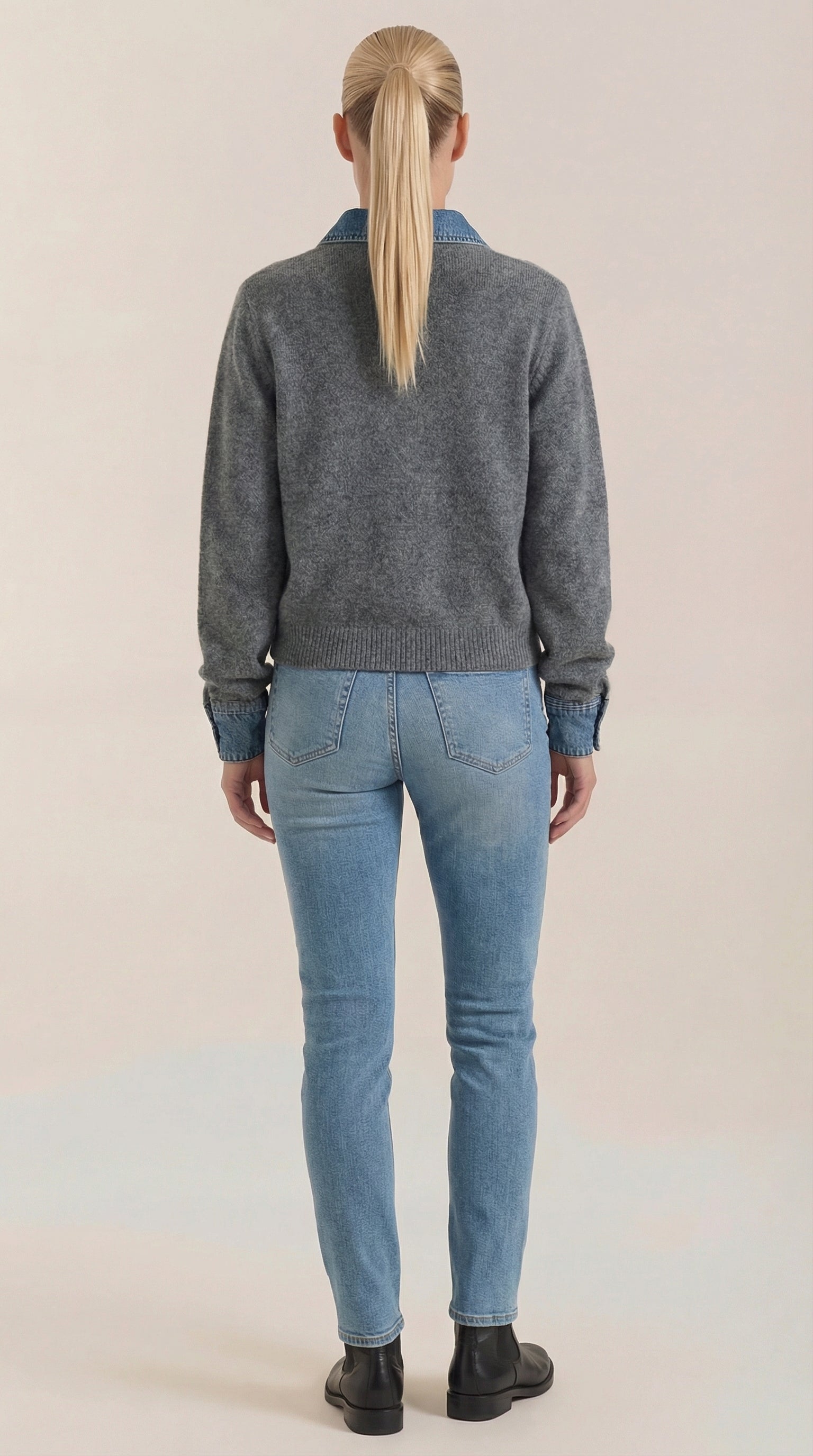 Cárdigan Jody de Punto con Cuello Denim