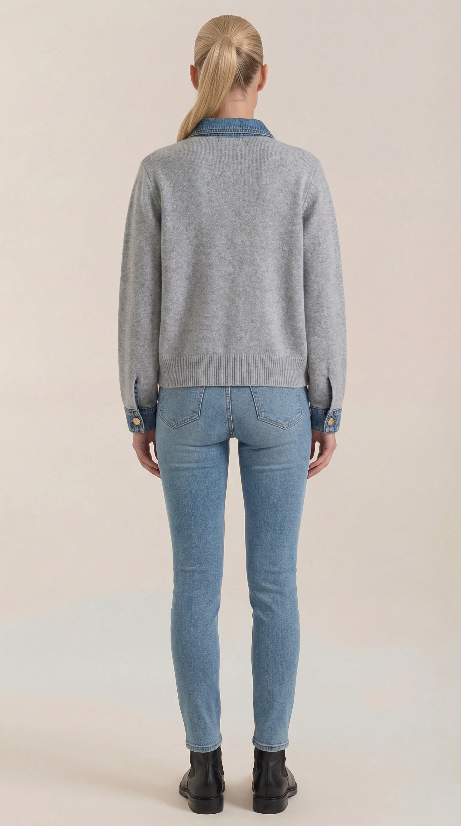 Cárdigan Jody de Punto con Cuello Denim
