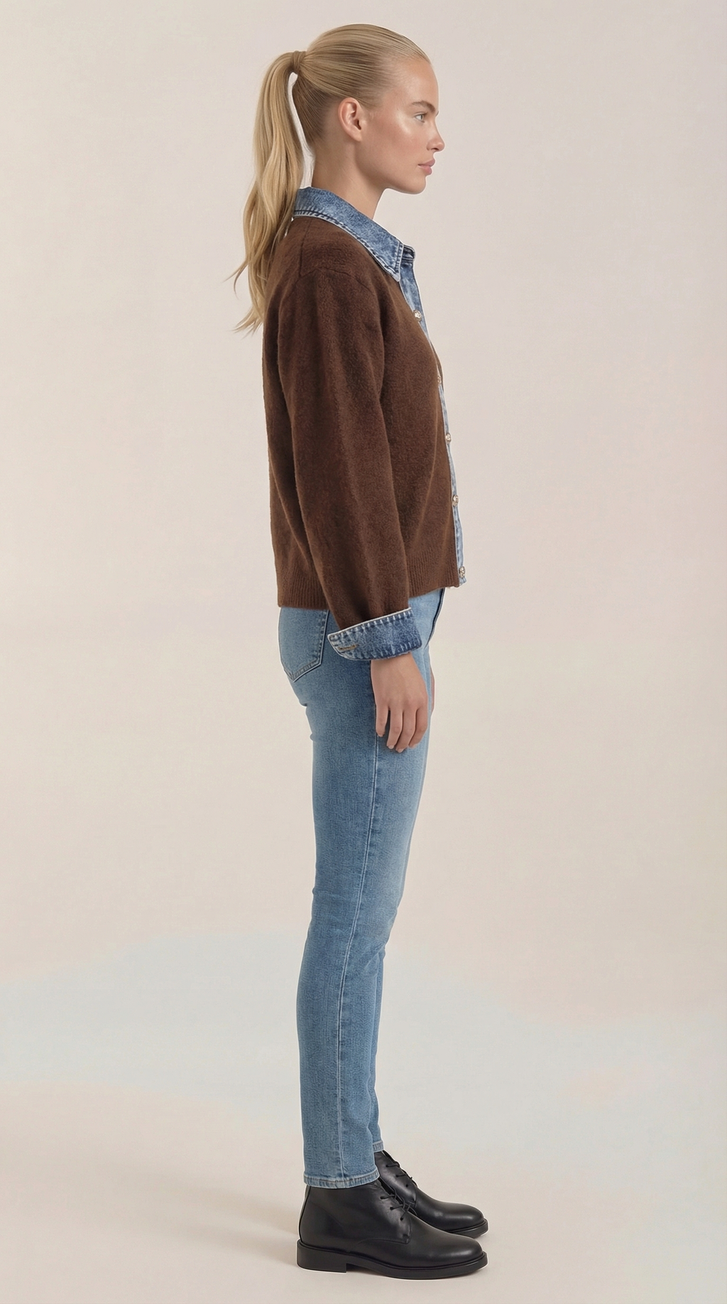 Cárdigan Jody de Punto con Cuello Denim