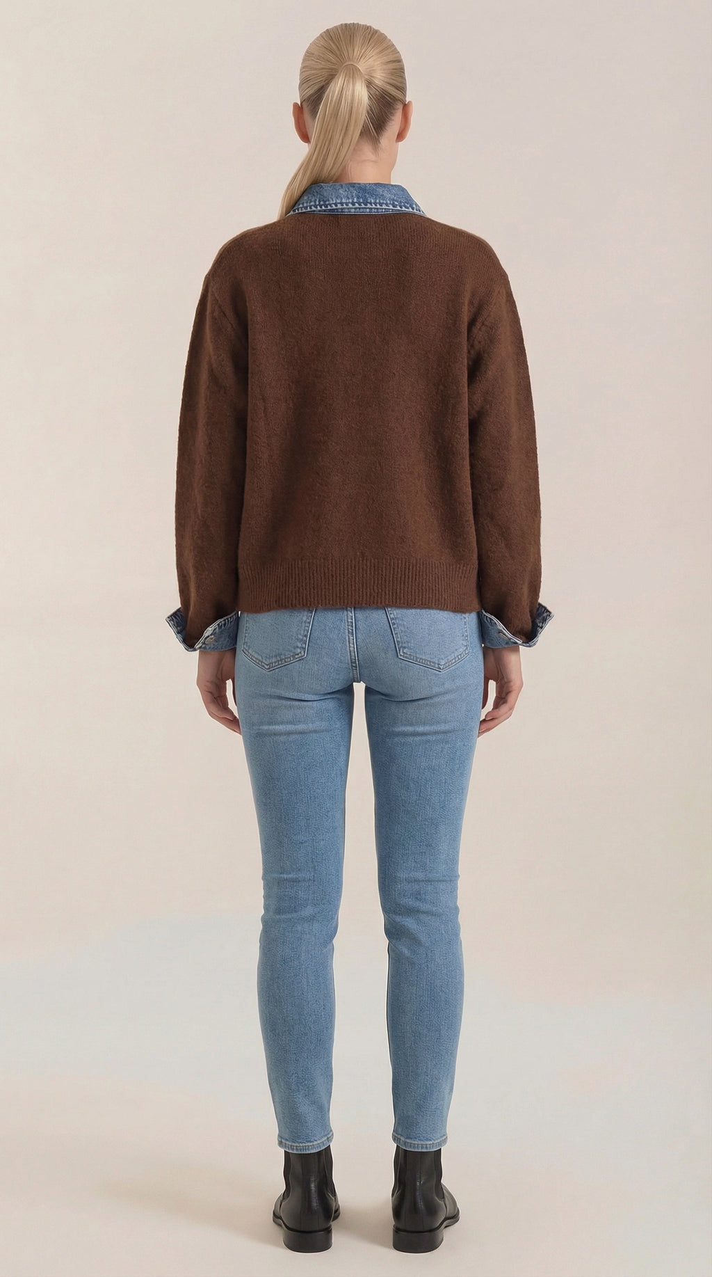 Cárdigan Jody de Punto con Cuello Denim