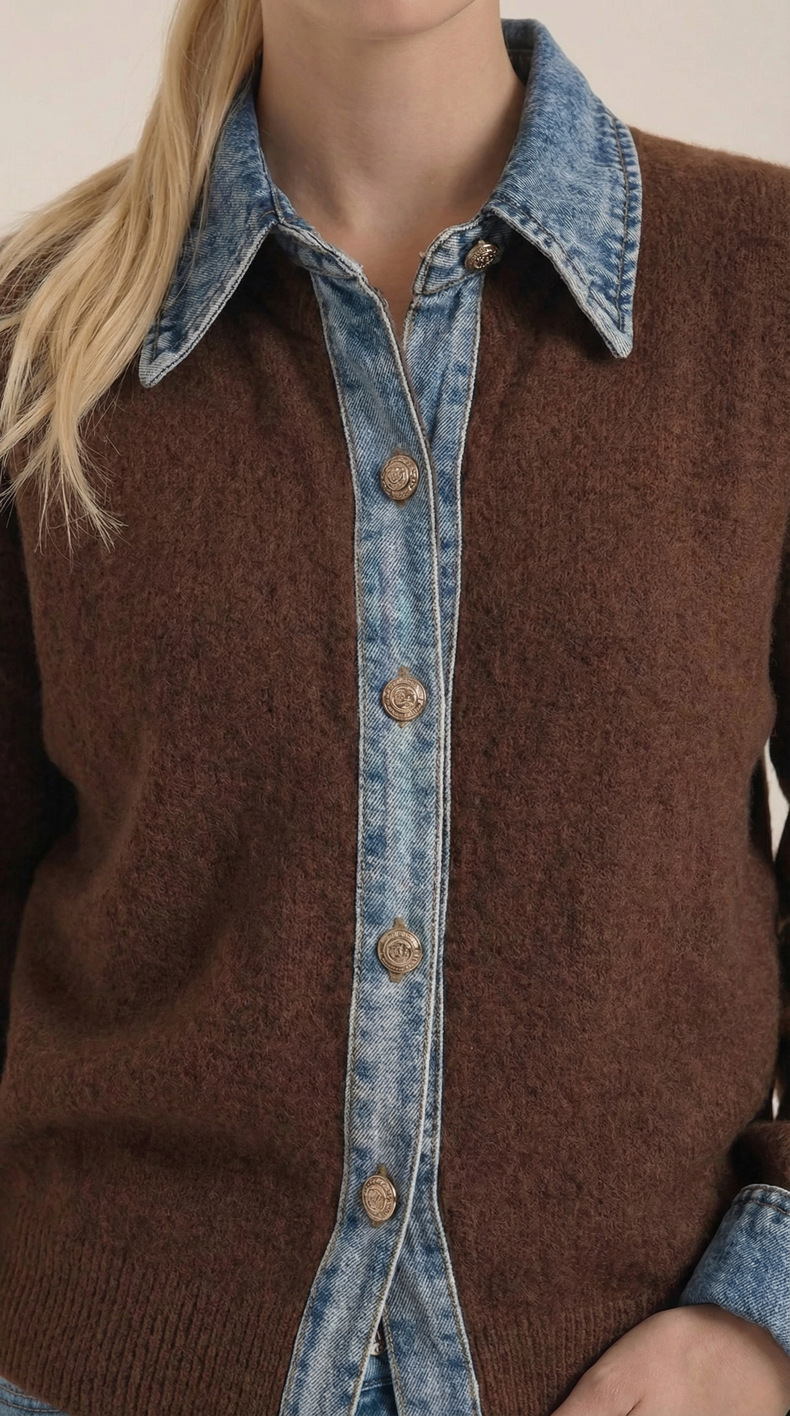 Cárdigan Jody de Punto con Cuello Denim