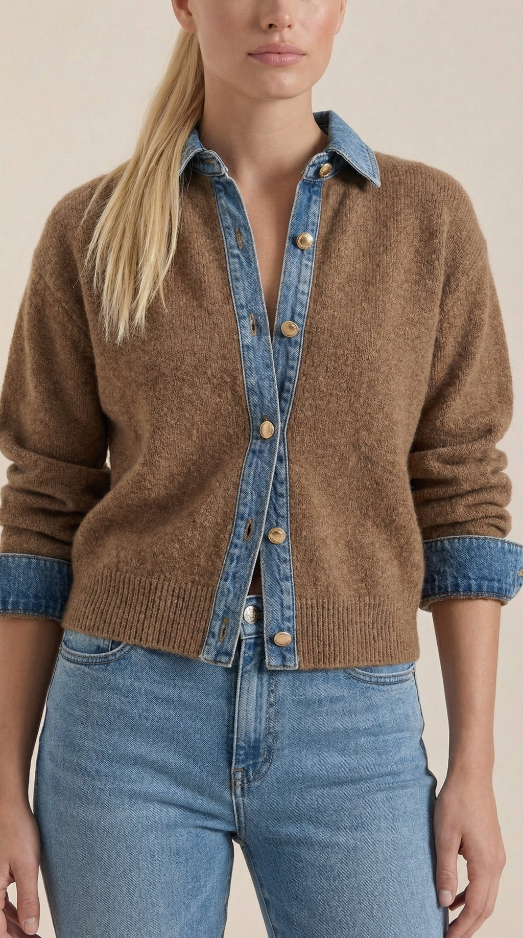 Cárdigan Jody de Punto con Cuello Denim