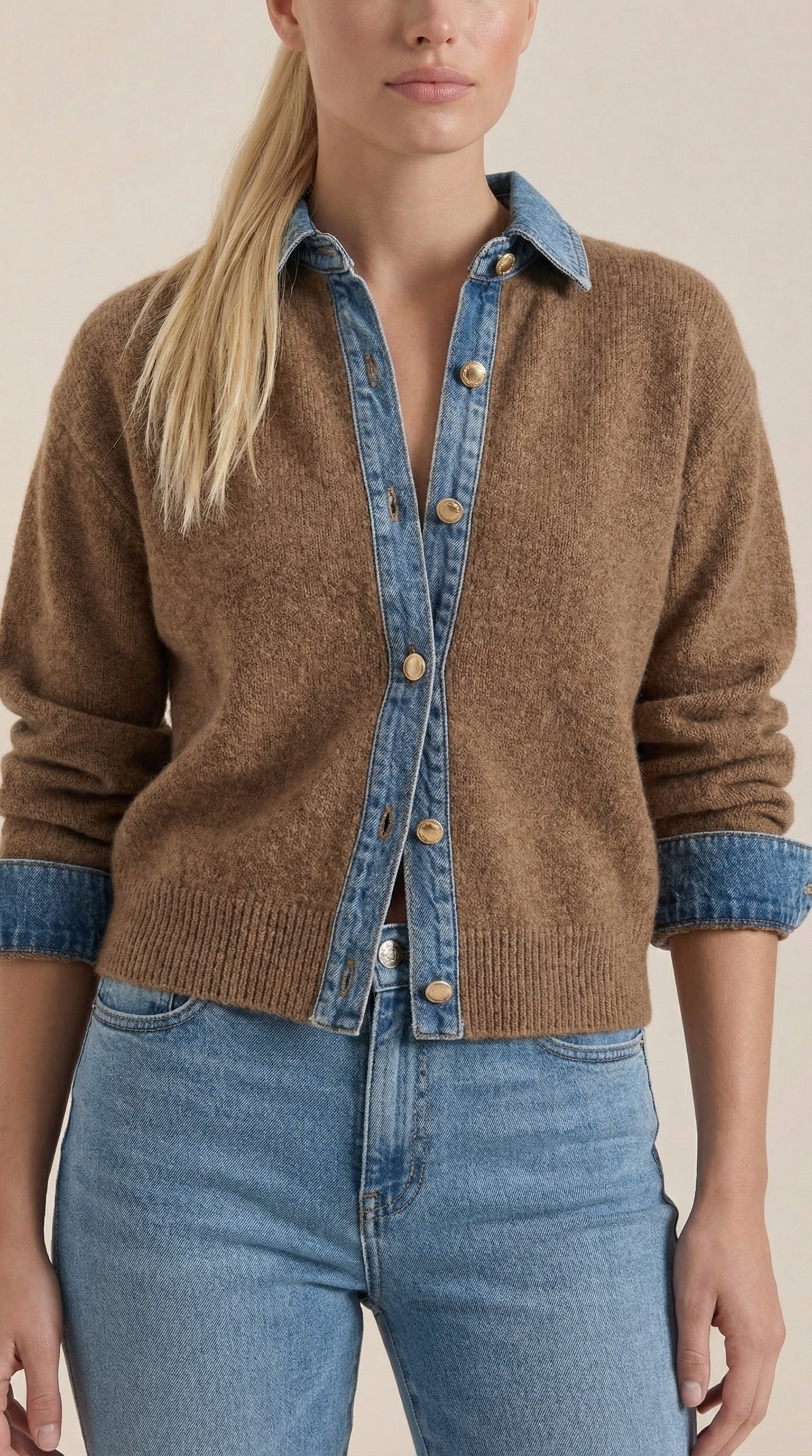Cárdigan Jody de Punto con Cuello Denim