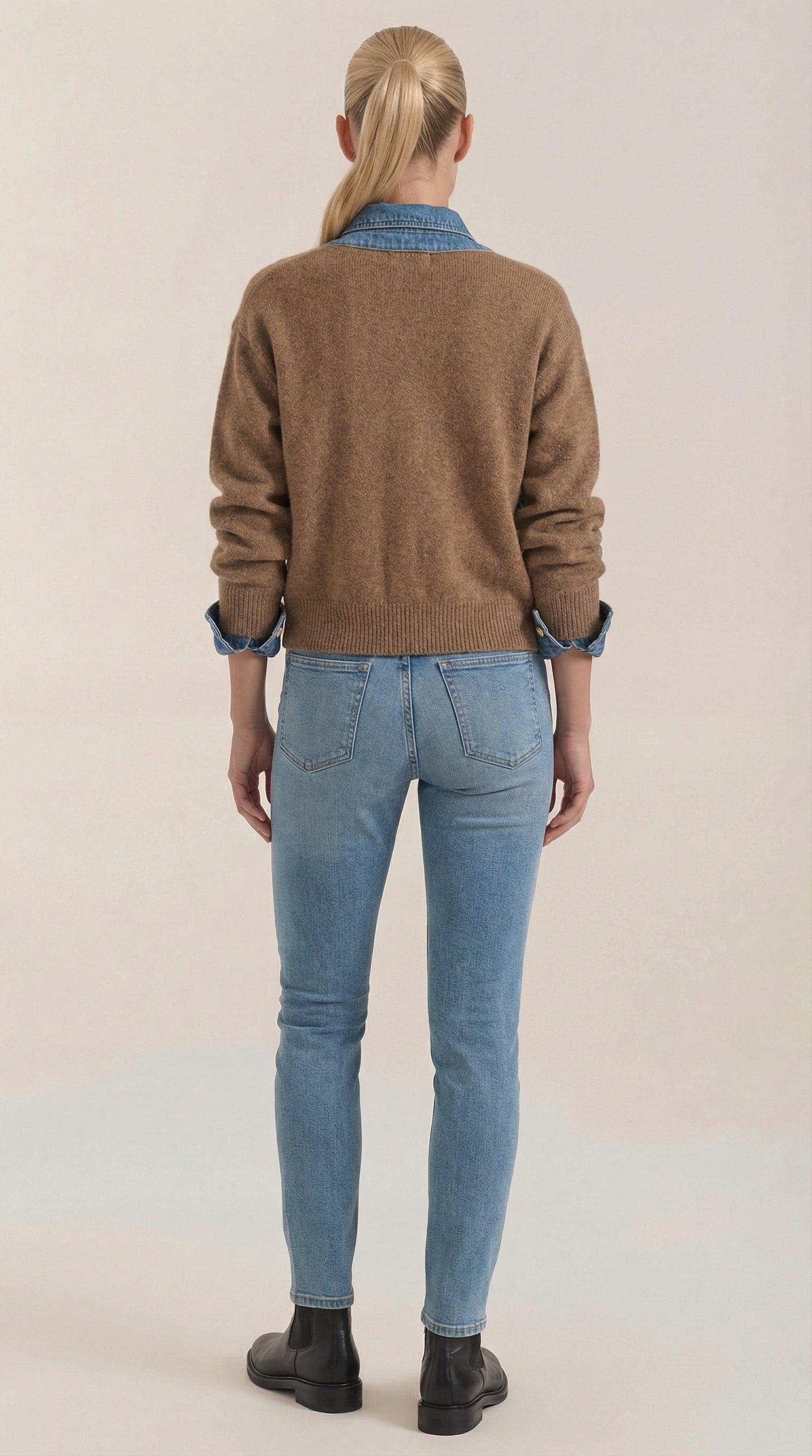 Cárdigan Jody de Punto con Cuello Denim