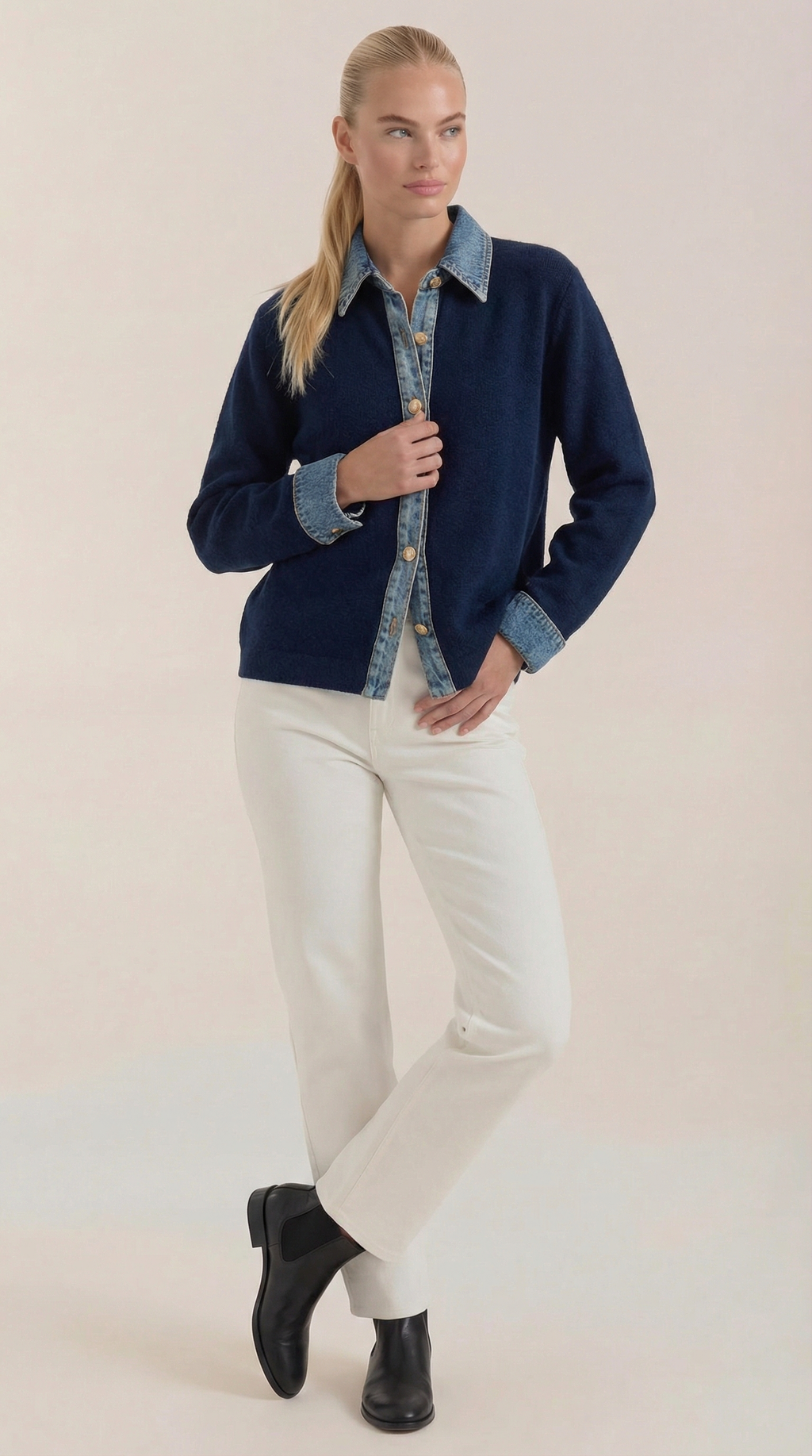 Cárdigan Jody de Punto con Cuello Denim