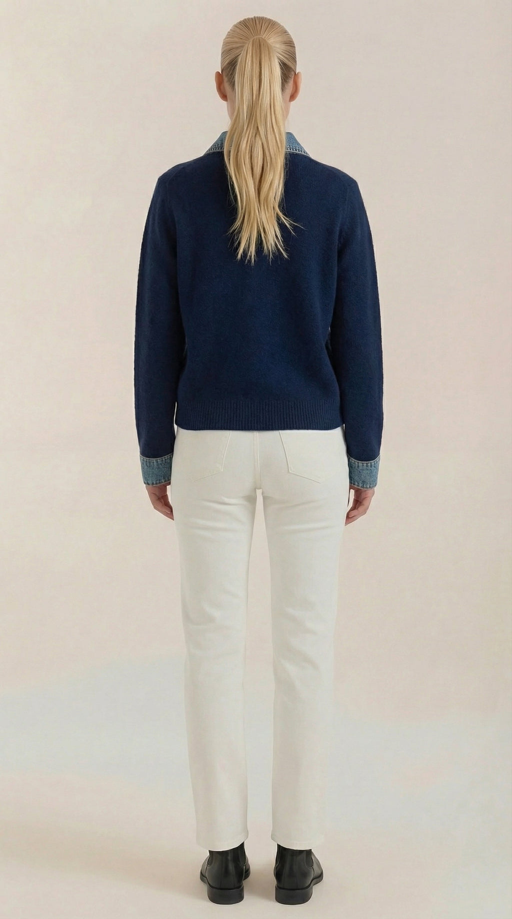 Cárdigan Jody de Punto con Cuello Denim