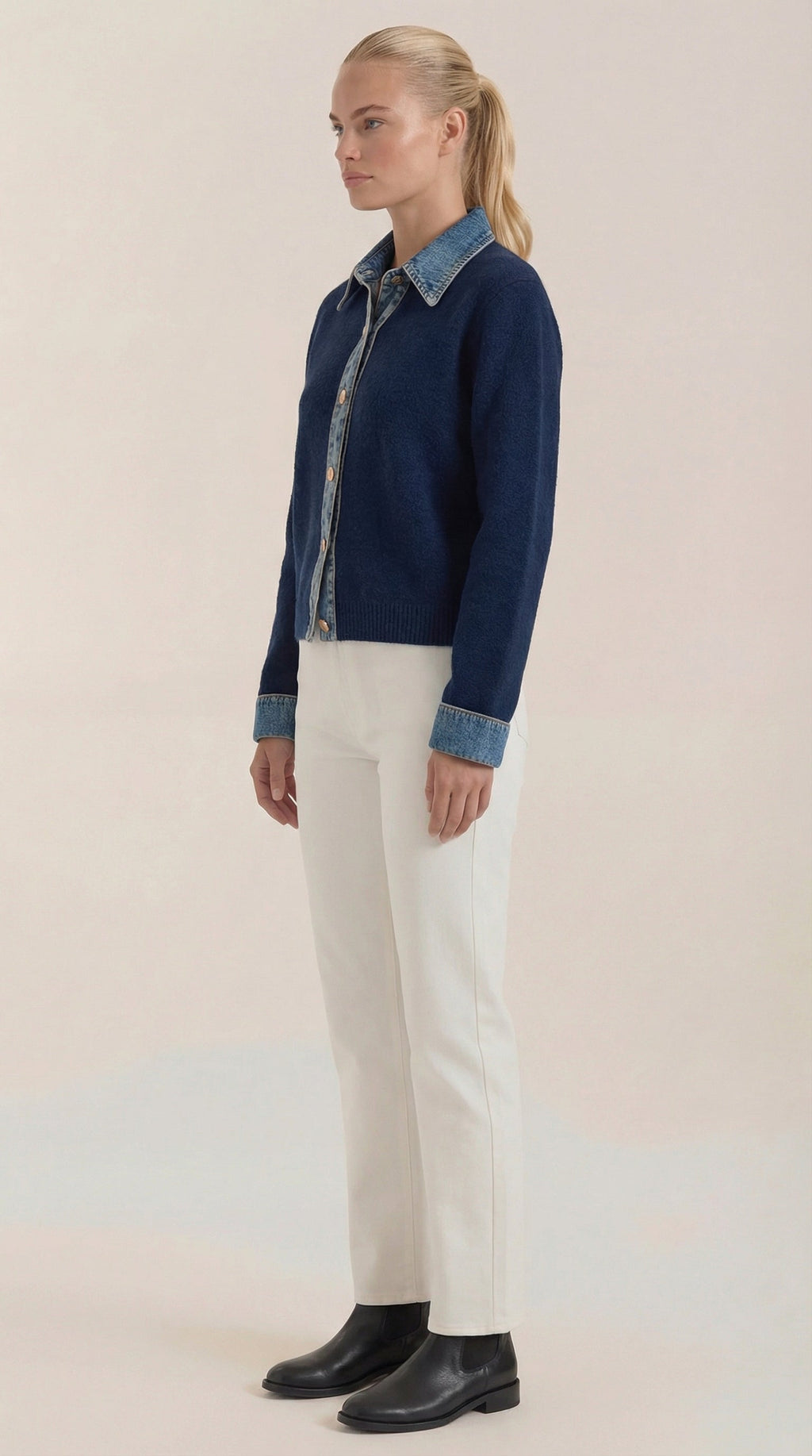 Cárdigan Jody de Punto con Cuello Denim