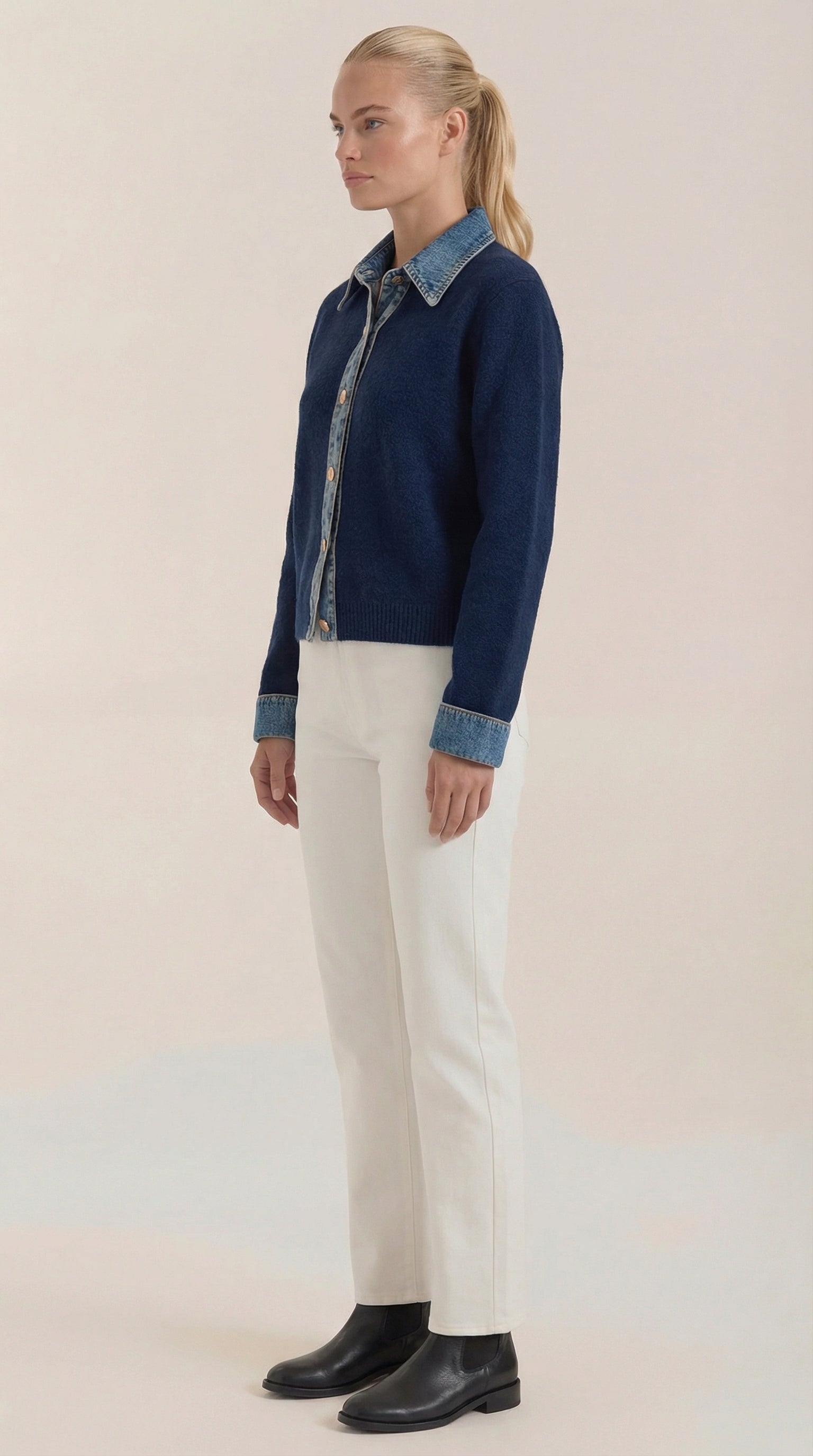 Cárdigan Jody de Punto con Cuello Denim
