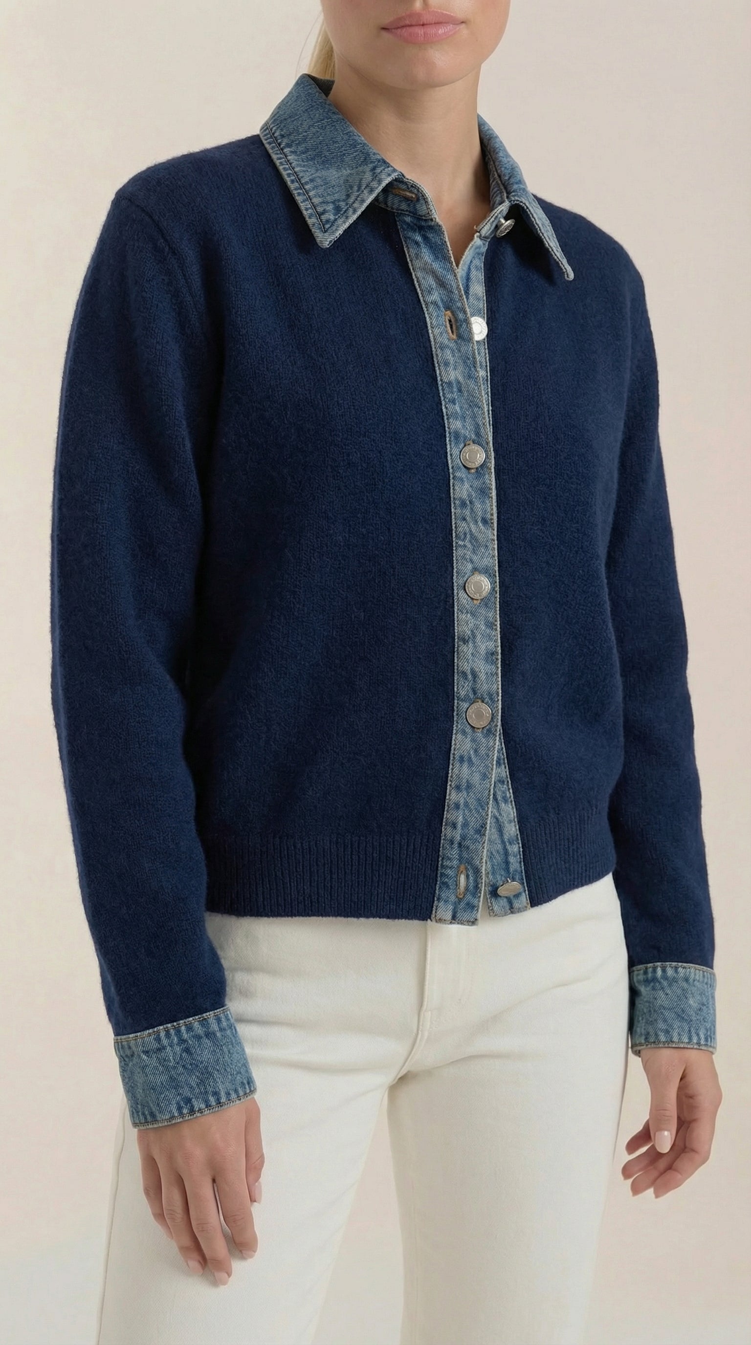 Cárdigan Jody de Punto con Cuello Denim