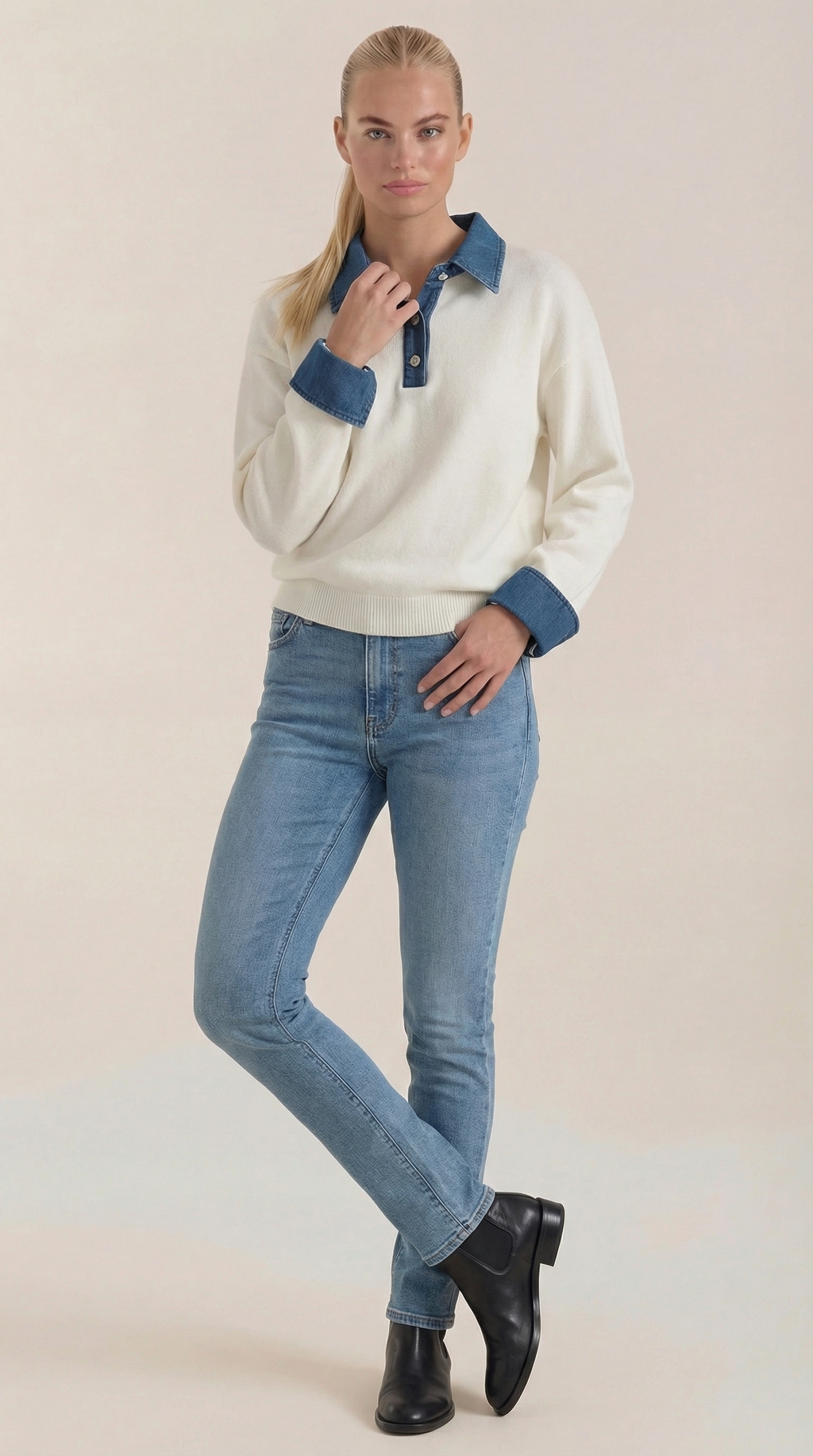 Cárdigan Jody de Punto con Cuello Denim