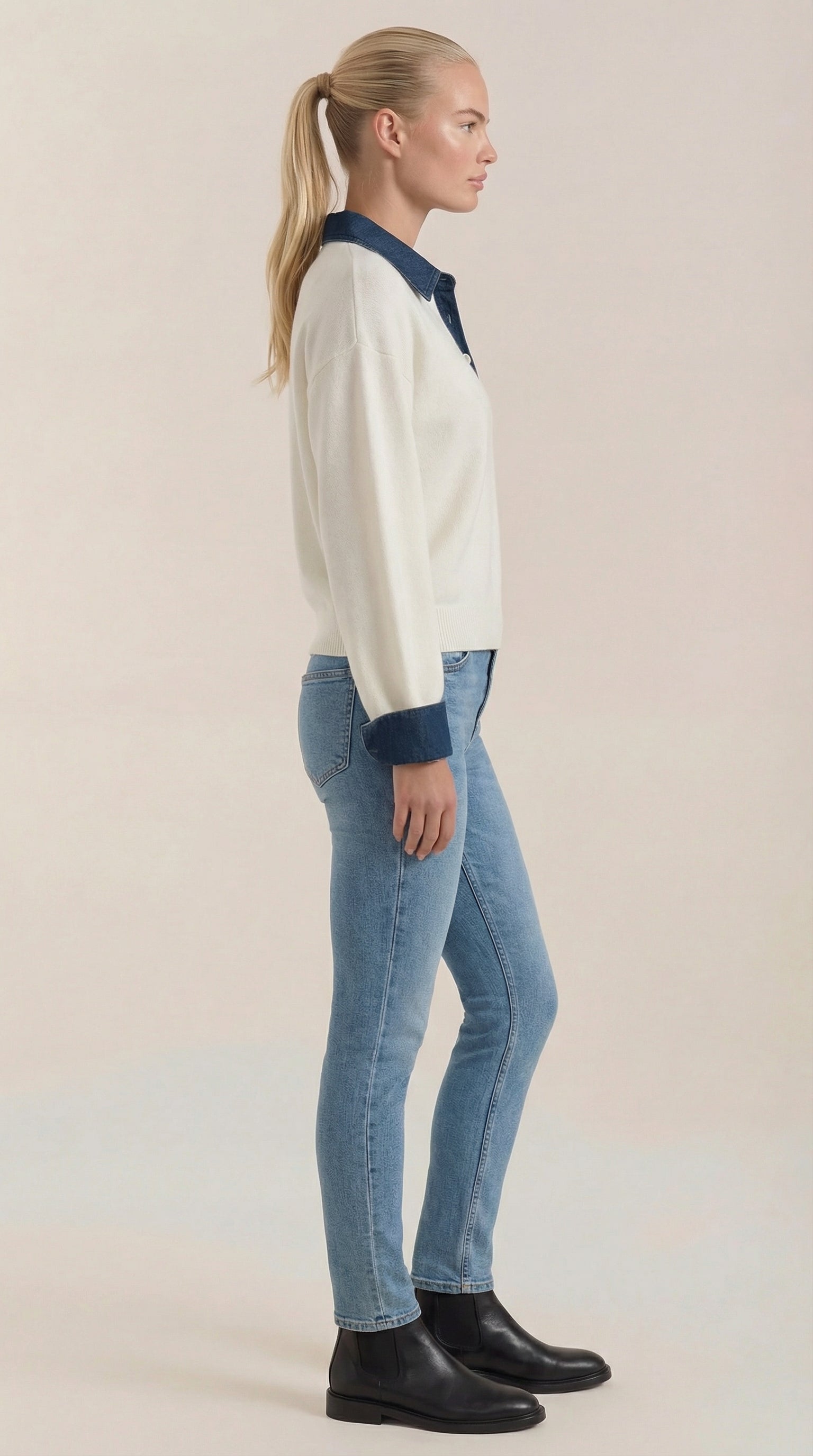 Cárdigan Jody de Punto con Cuello Denim