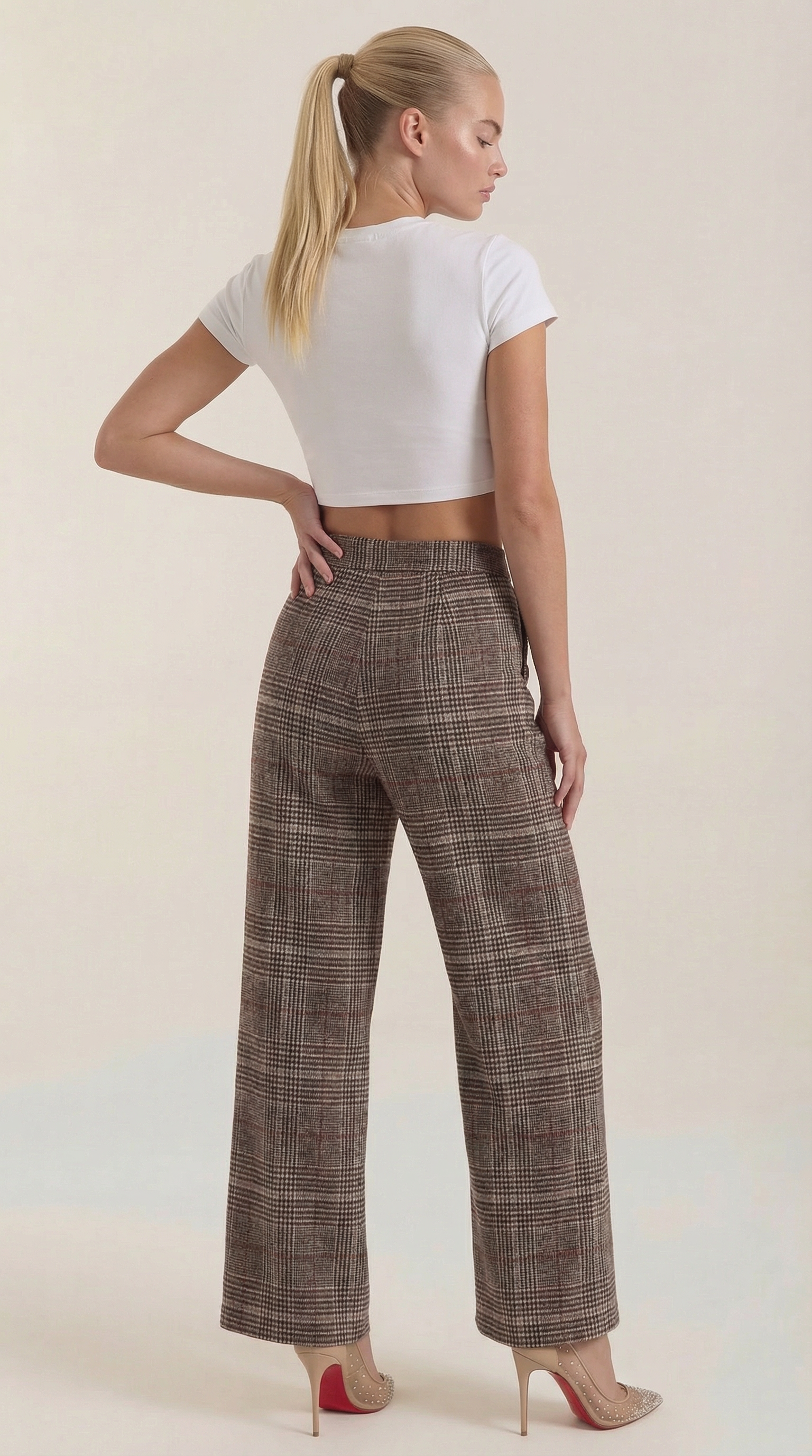 Pantalón Leigh de Cuadros Tiro Alto y Pierna Ancha