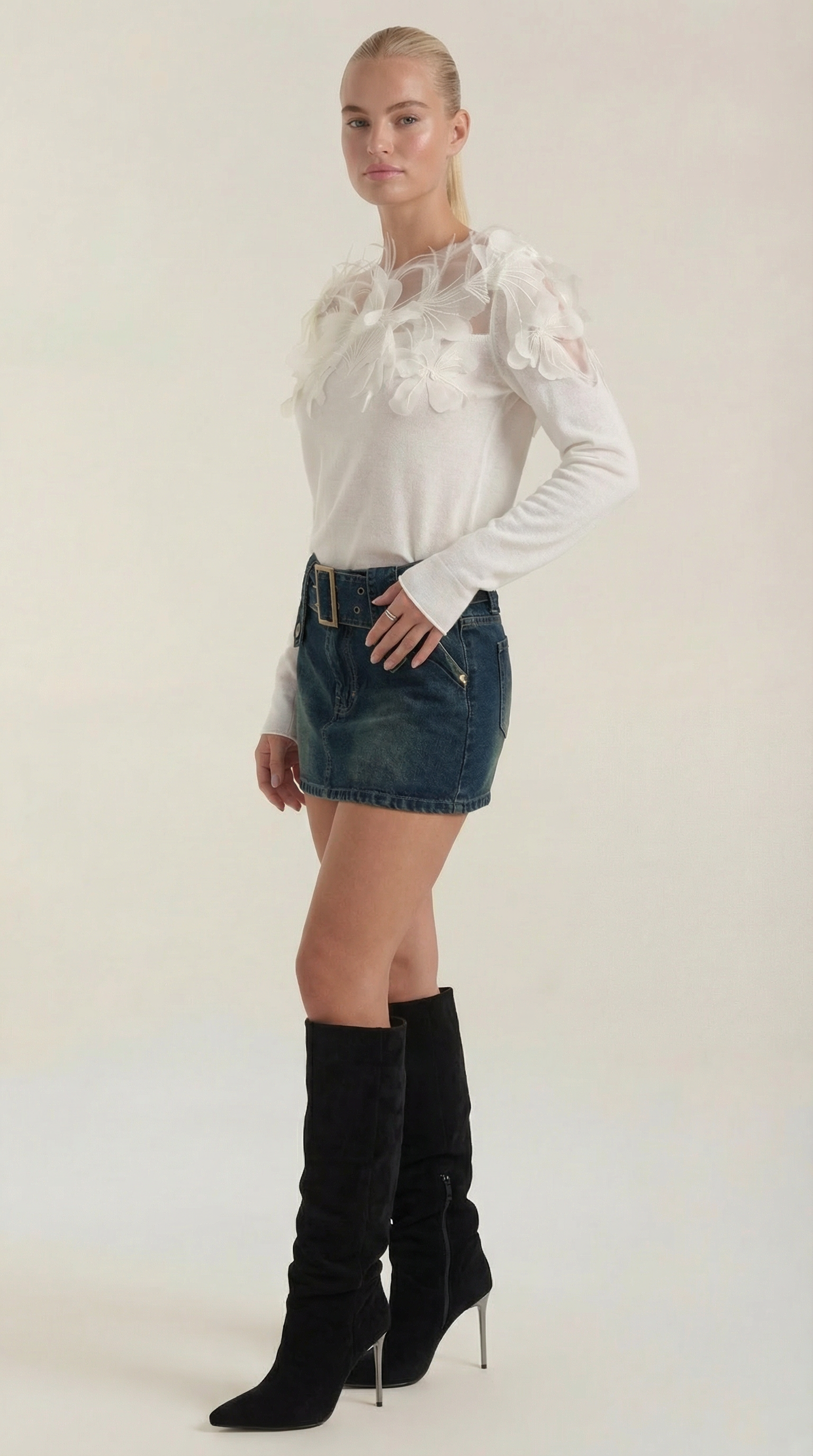 Jersey Marguerite de Punto con Plumas