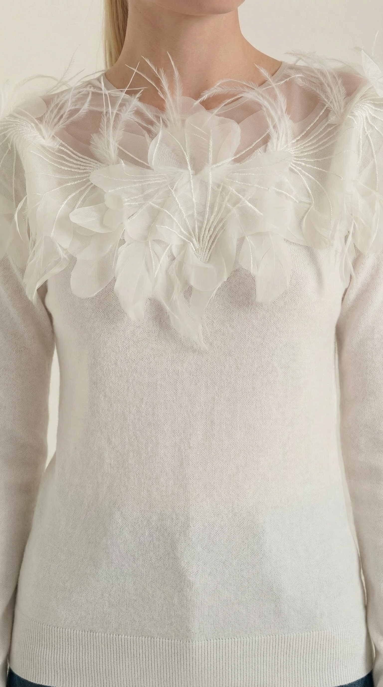 Jersey Marguerite de Punto con Plumas