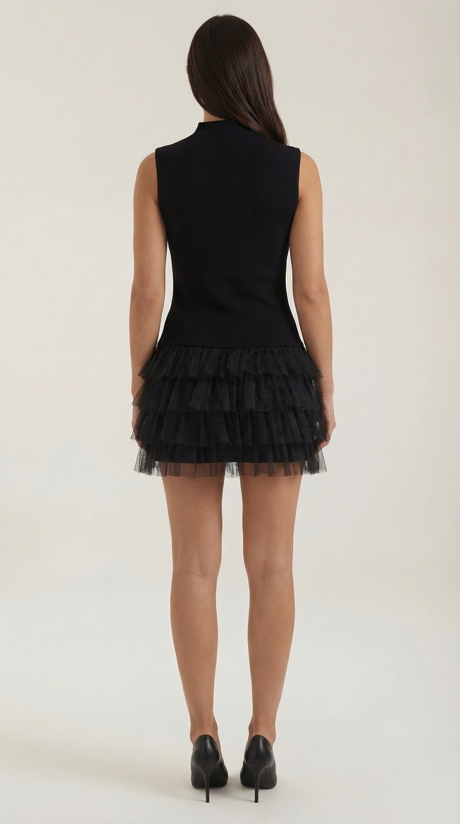 Vestido Mini Nadia de Tul con Cuello Alto