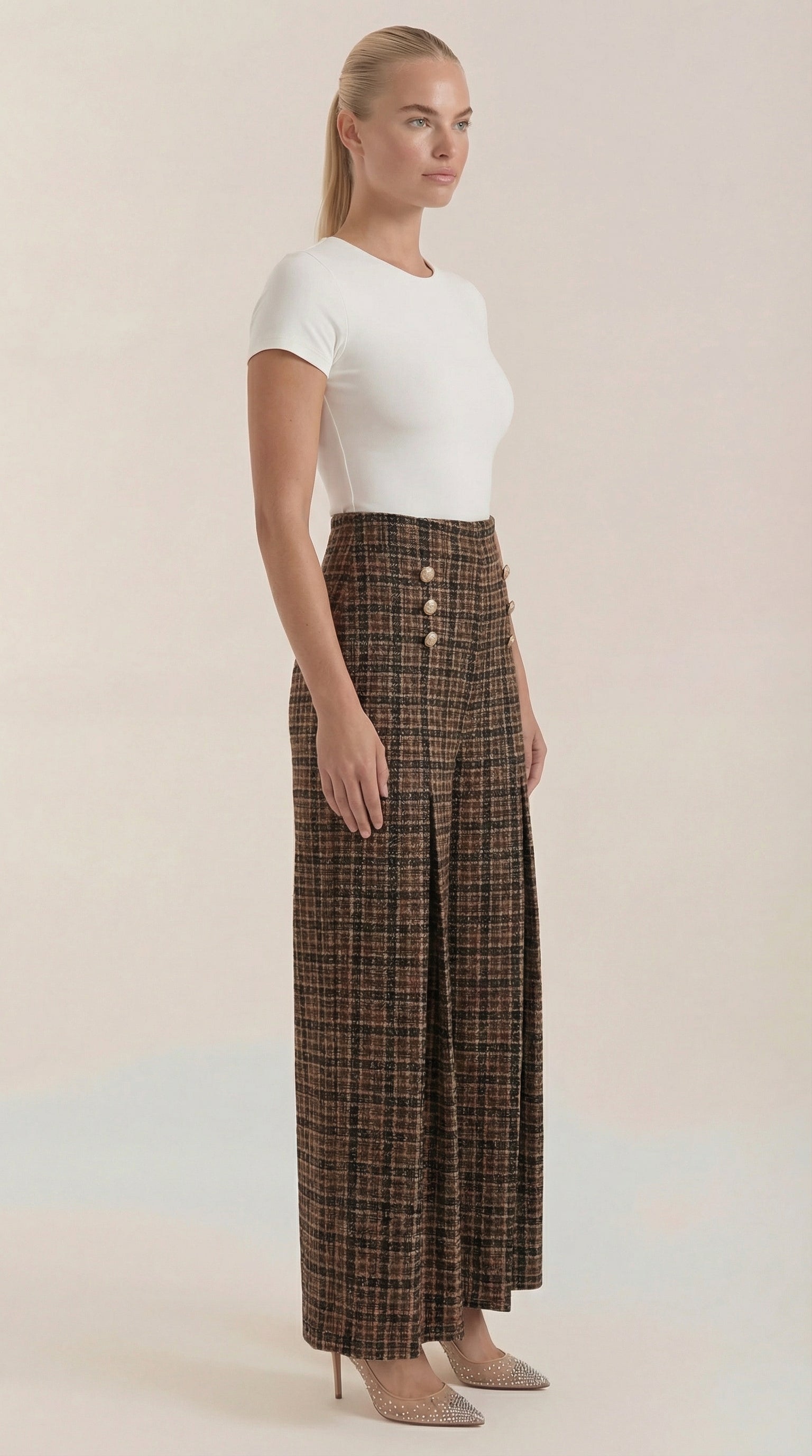 Pantalón Naomi de Cuadros en Tejido Tipo Tweed