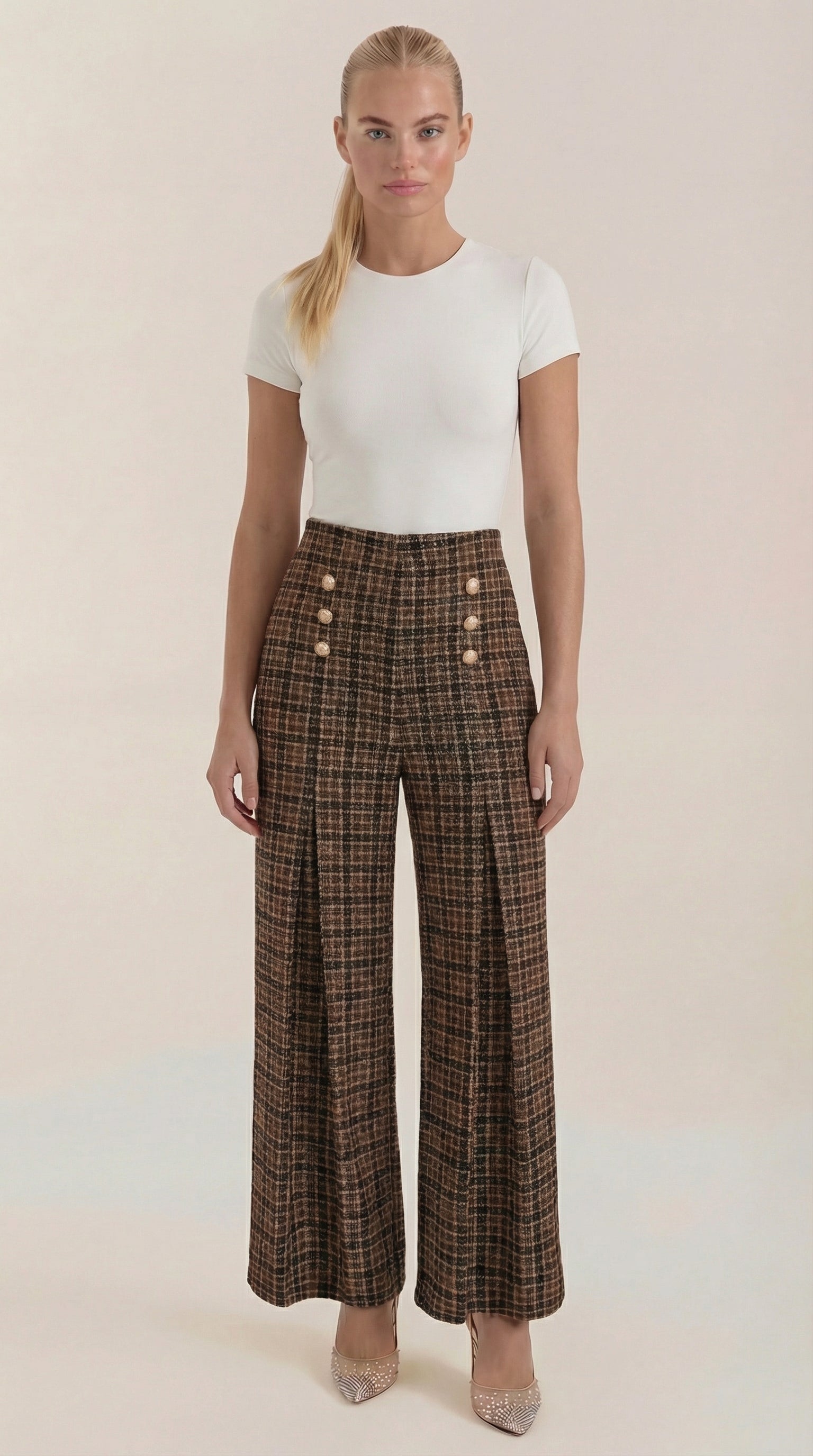 Pantalón Naomi de Cuadros en Tejido Tipo Tweed