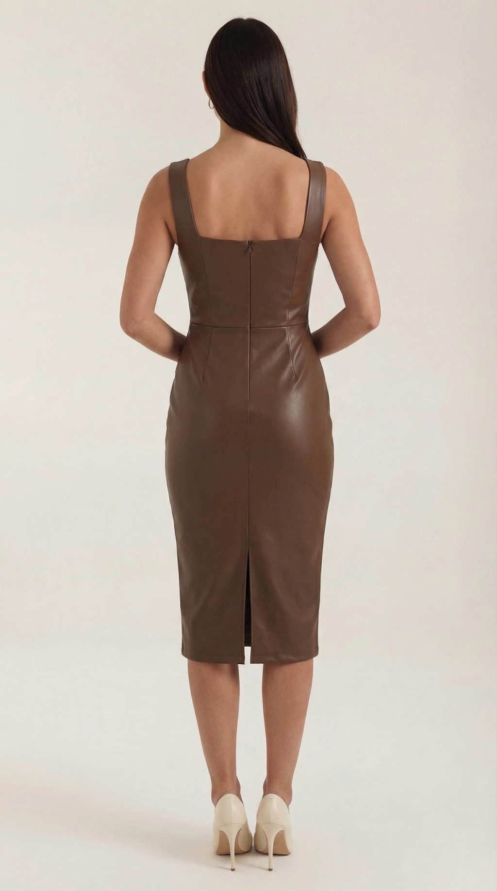 Vestido Midi Yvonne Ajustado de Polipiel