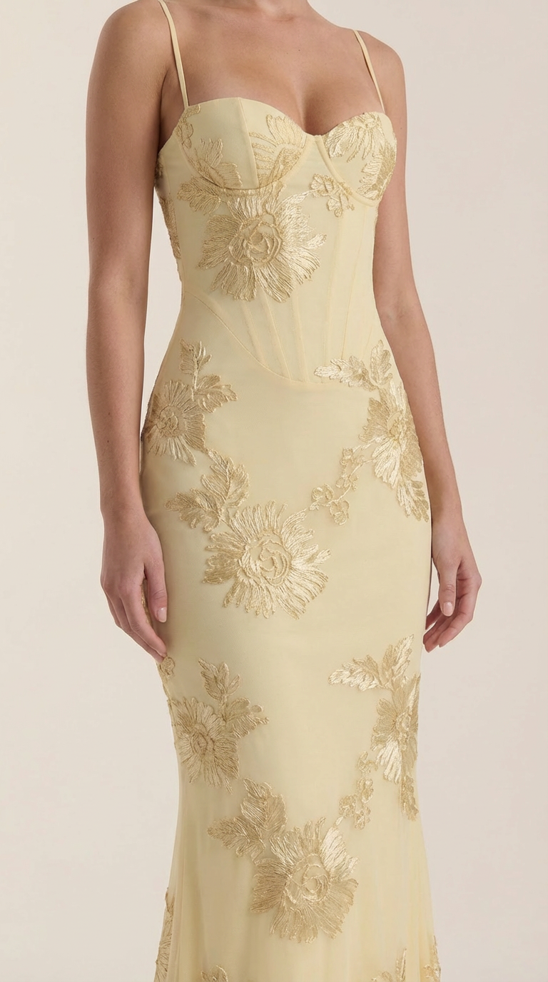 Vestido Maxi Chantal con Corsé y Estampado Floral