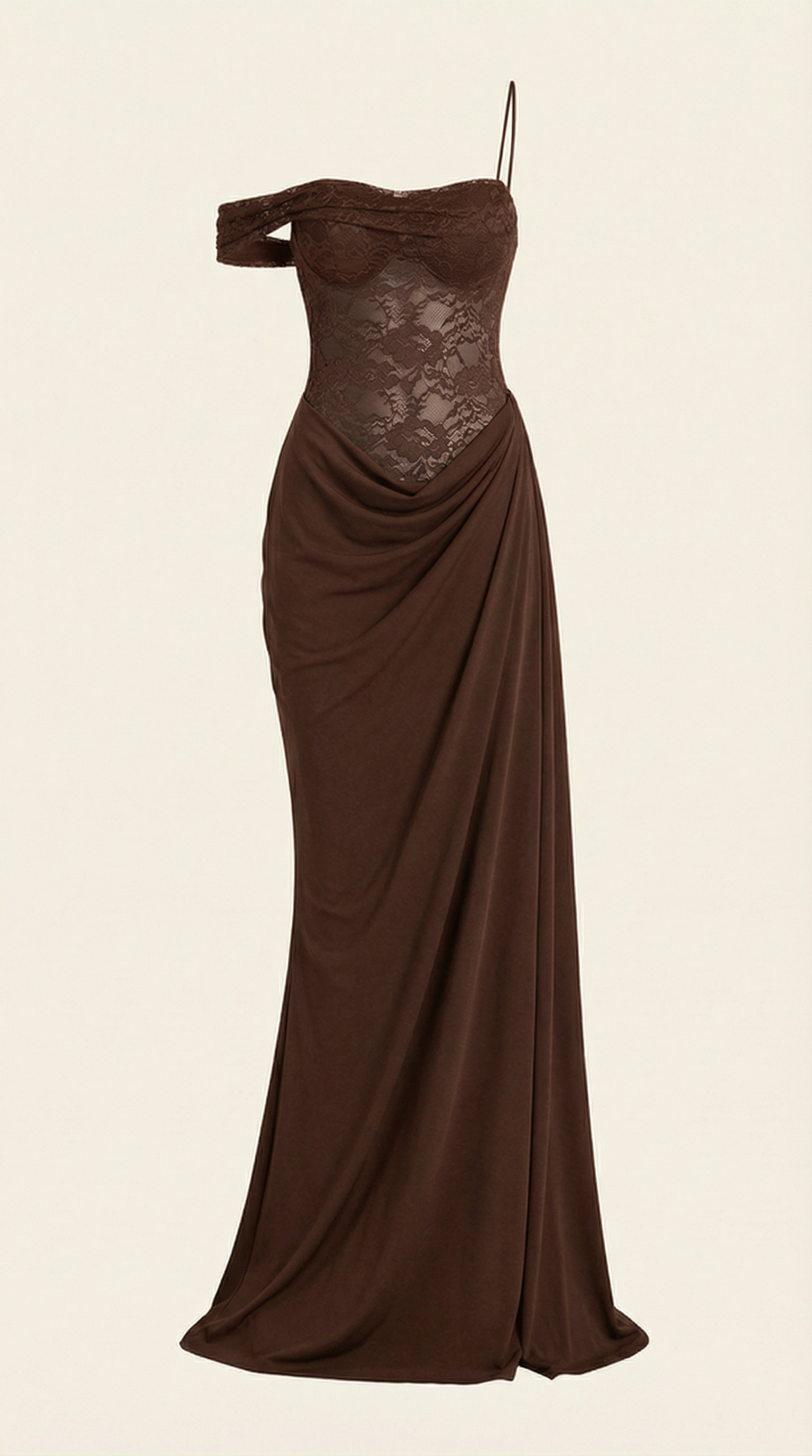 Vestido Maxi Giselle de Encaje con Corsé y Un Hombro