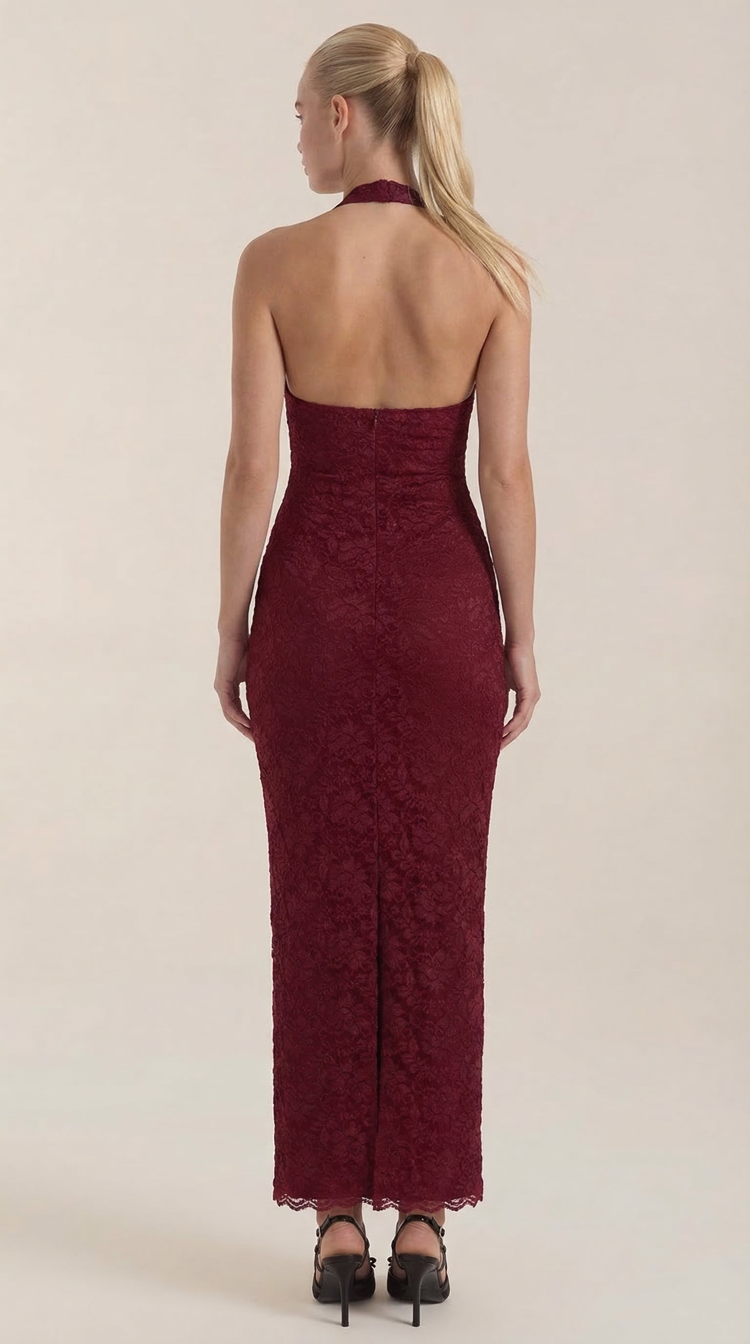 Vestido Maxi Roxanne de Encaje con Escote Halter