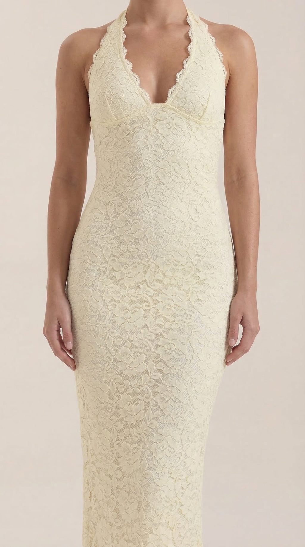 Vestido Maxi Roxanne de Encaje con Escote Halter