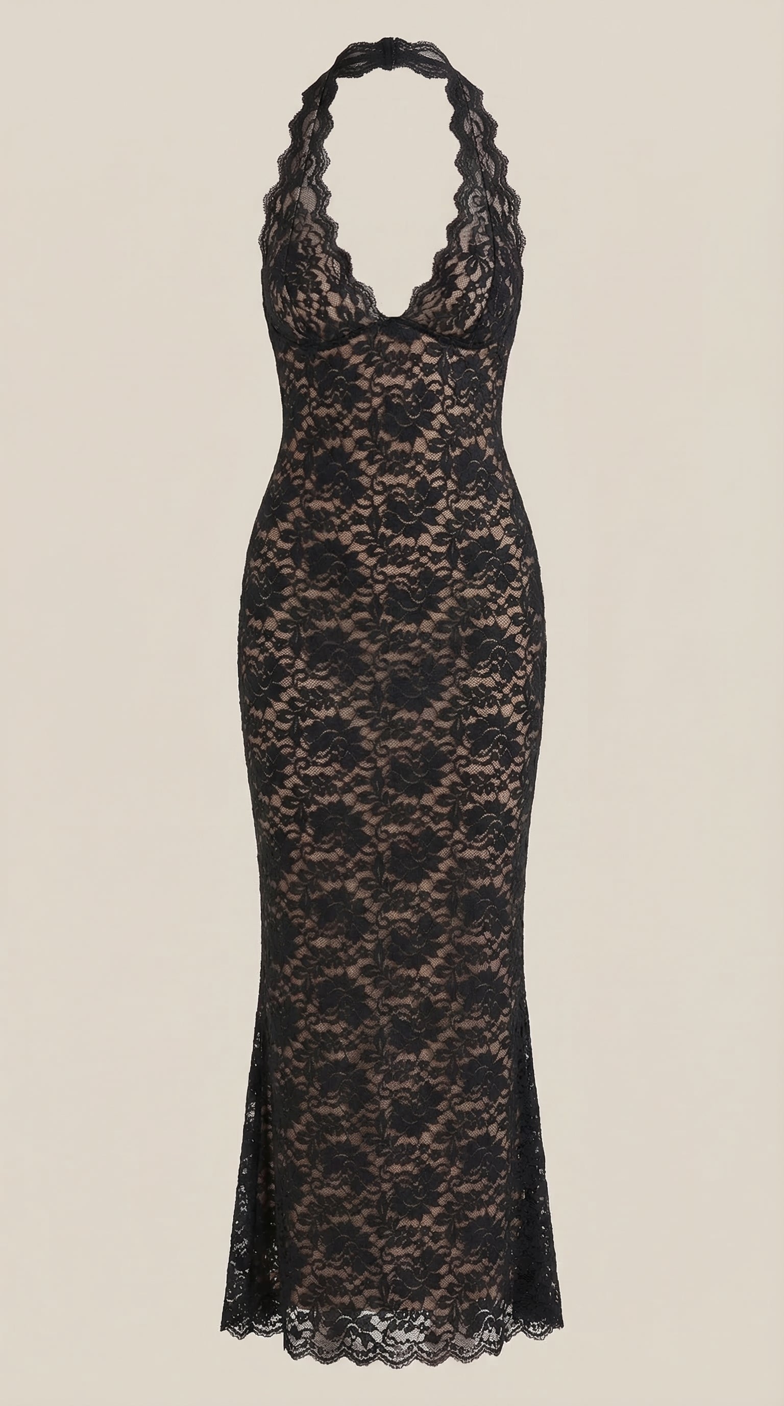 Vestido Maxi Roxanne de Encaje con Escote Halter